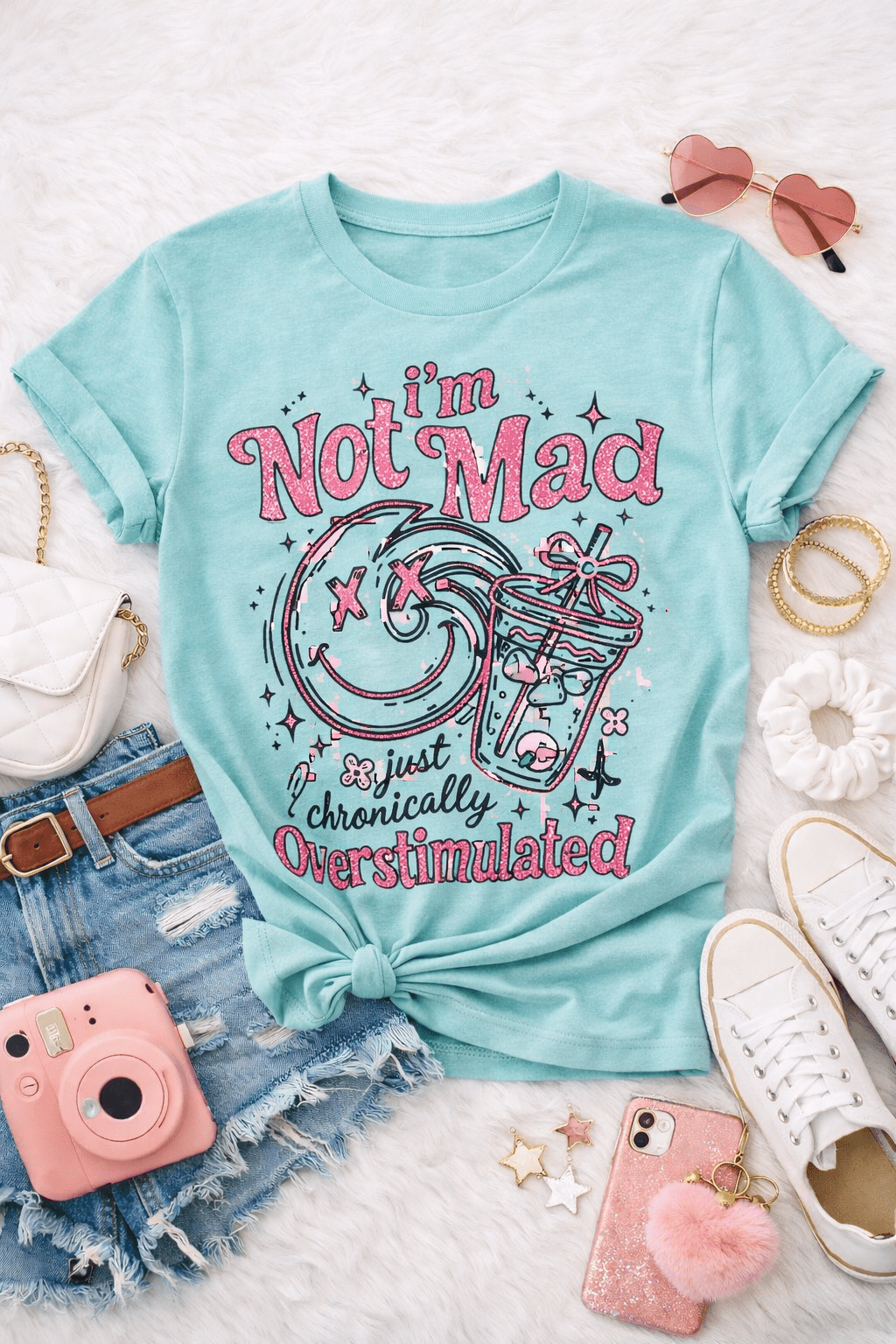Plus/Reg Short Sleeve "I'm Not Mad" Graphic Tee - Freckled Poppy