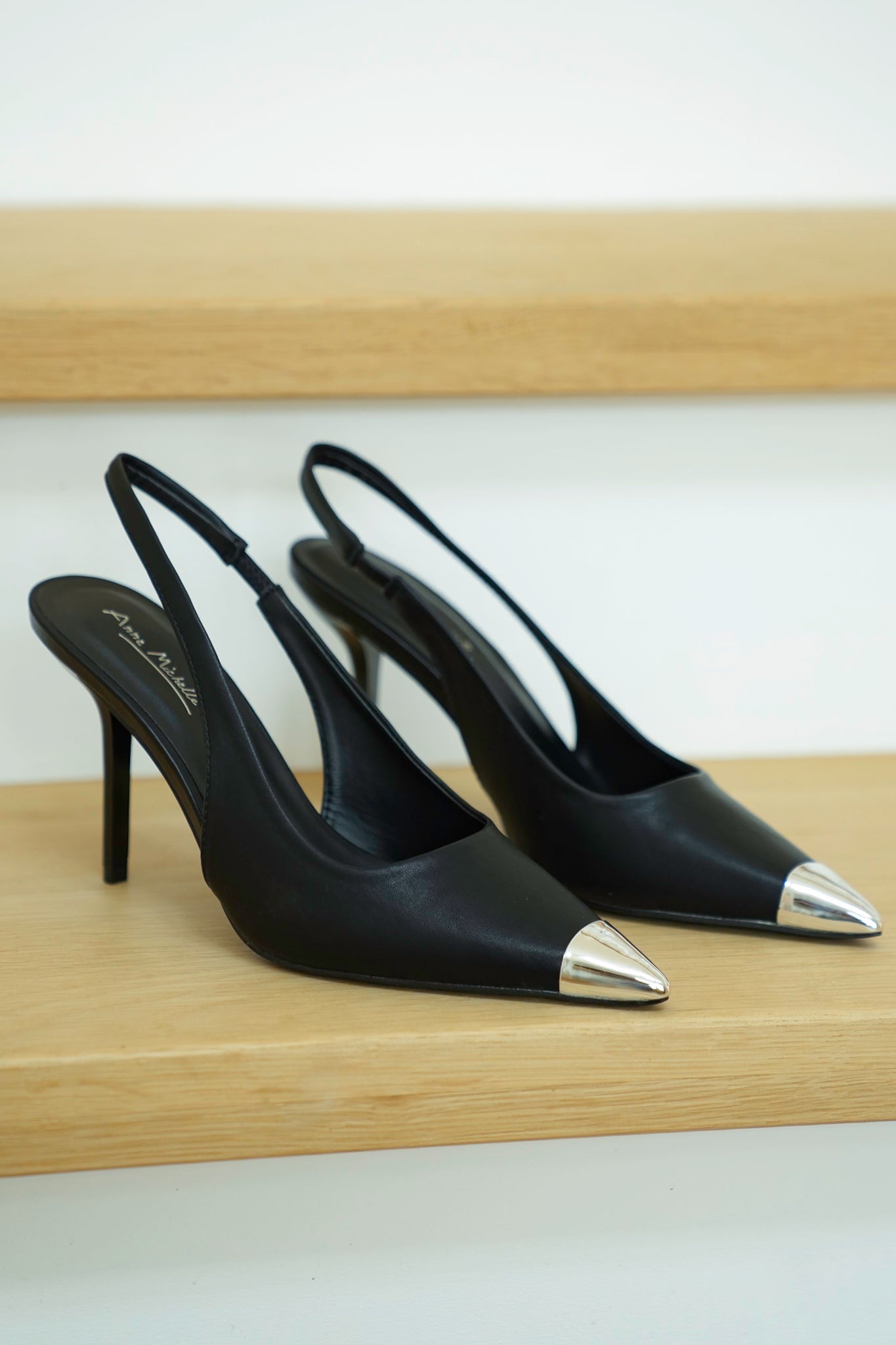 Slingback Heels with Metallic Toe Accents