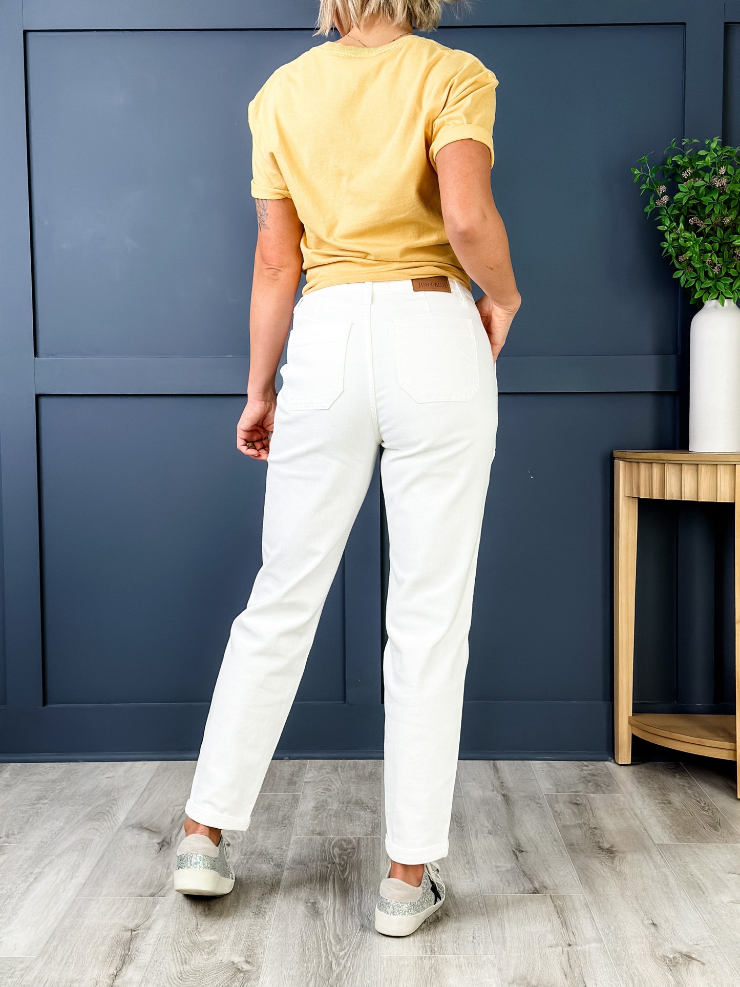 Judy Blue WHITE Airplane Mode High Rise White Cuffed Jogger