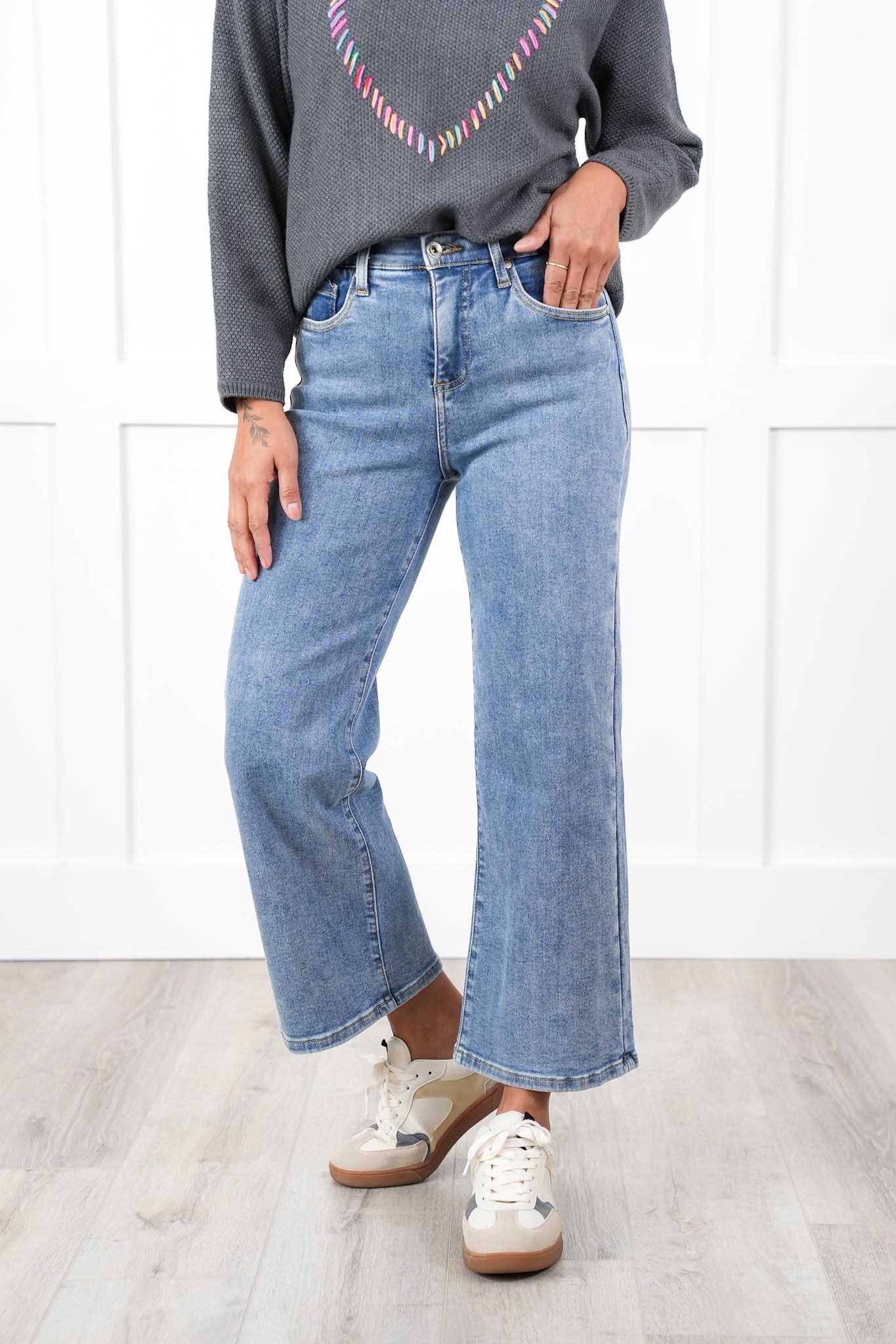 Special A High Rise Light Wash Cropped Wide Leg Jeans