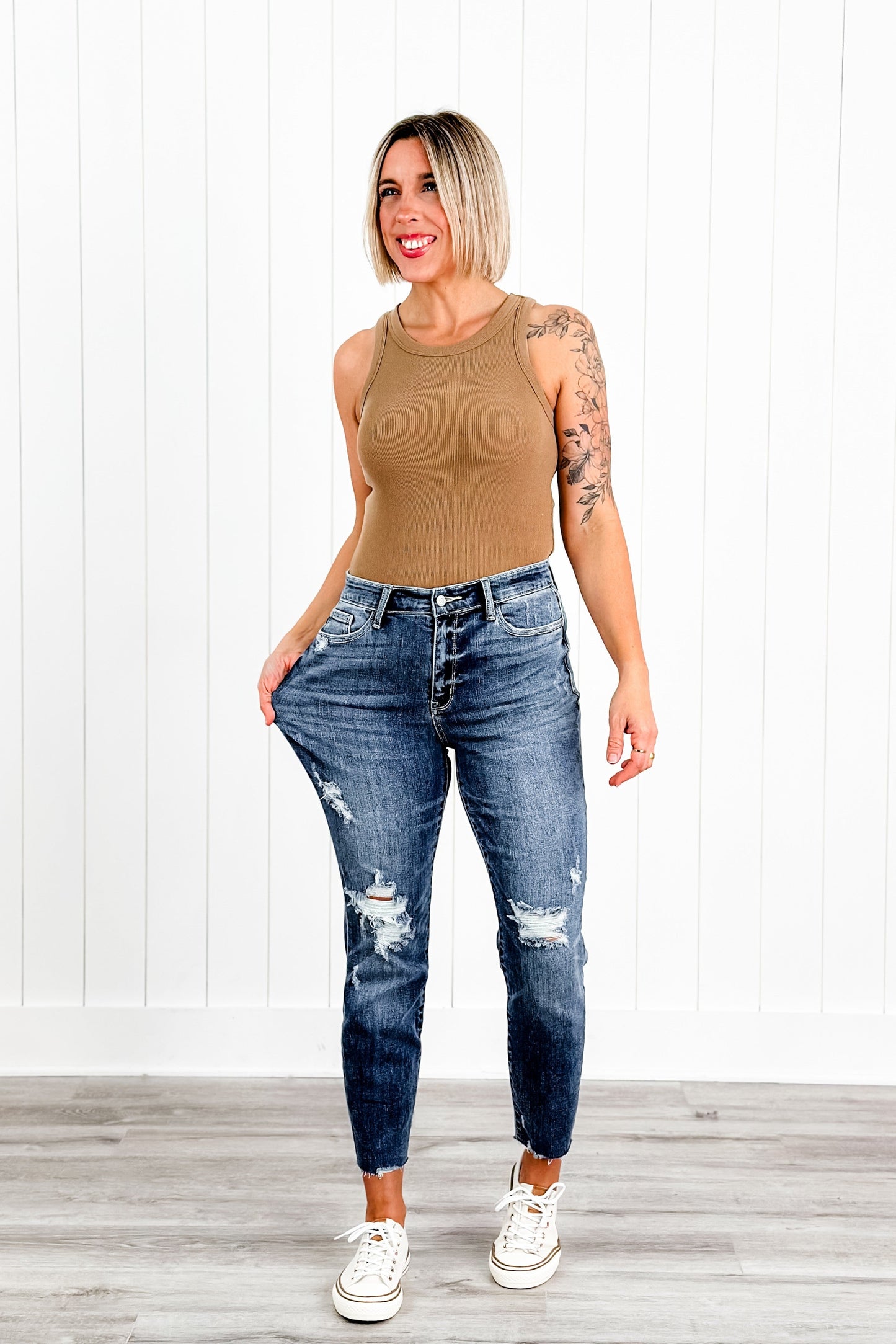 Judy Blue Here Comes The Sun Medium Wash High Rise Distressed Relaxed Fit Jeans
