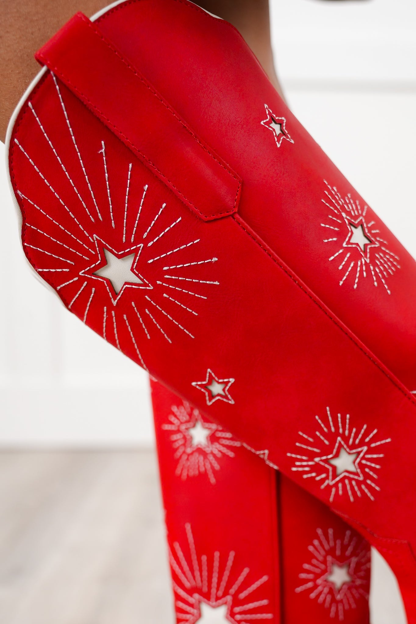 Western Knee High Heeled Boot with Star Cutout Accents