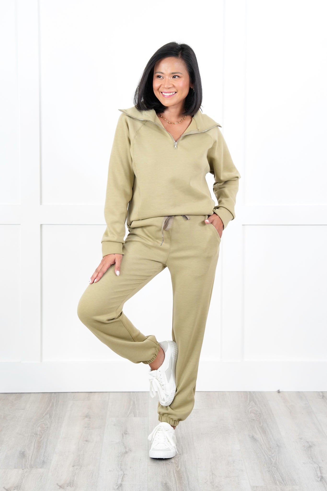 Door Buster! Plus/Reg Elastic Waist Scuba Knit Joggers with Ribbon Drawstring