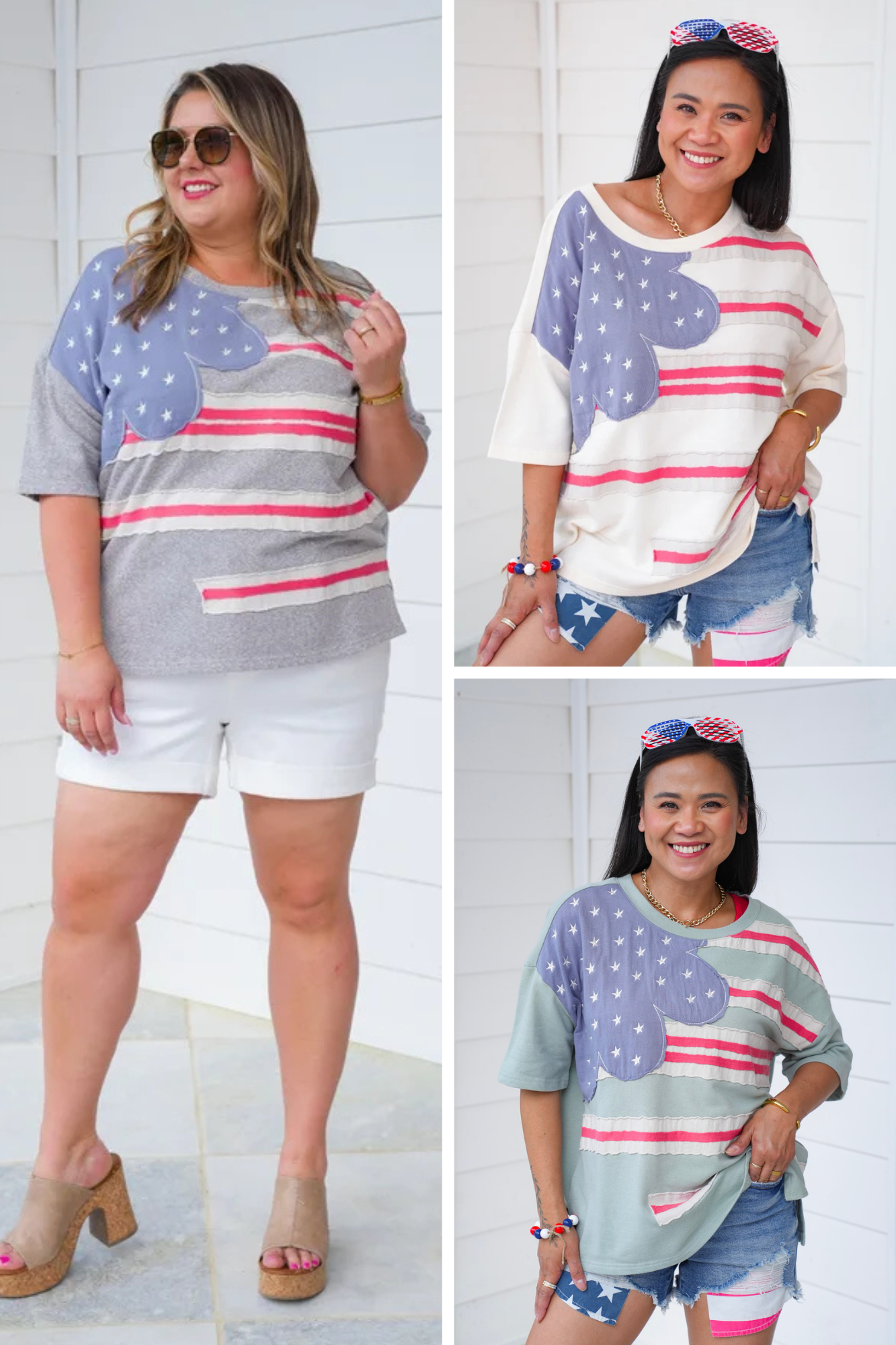 Stars And Stripes Patch Short Sleeve Terry Knit Top
