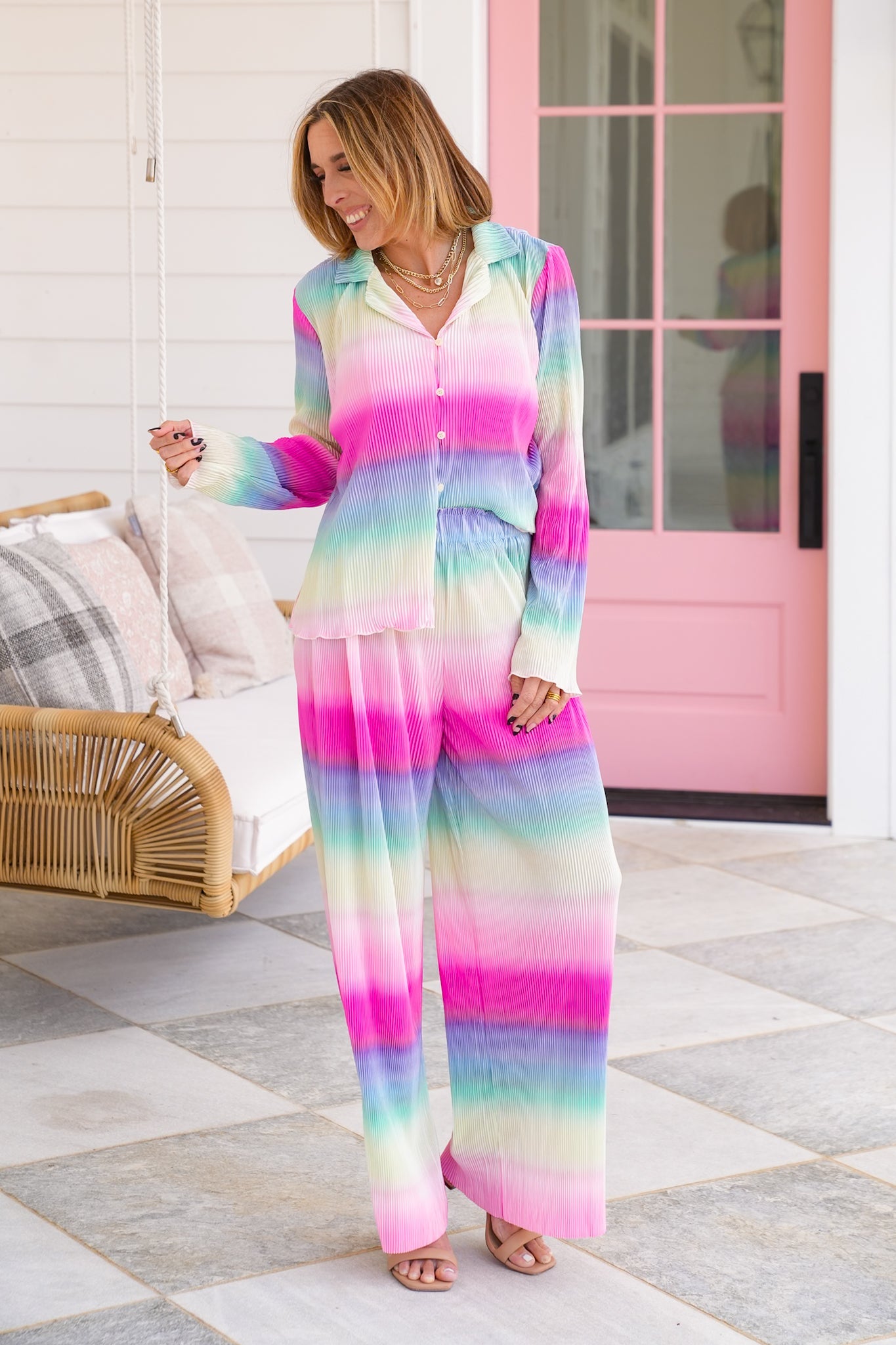Plus/Reg Ombre Pleated Elastic Waist Pants