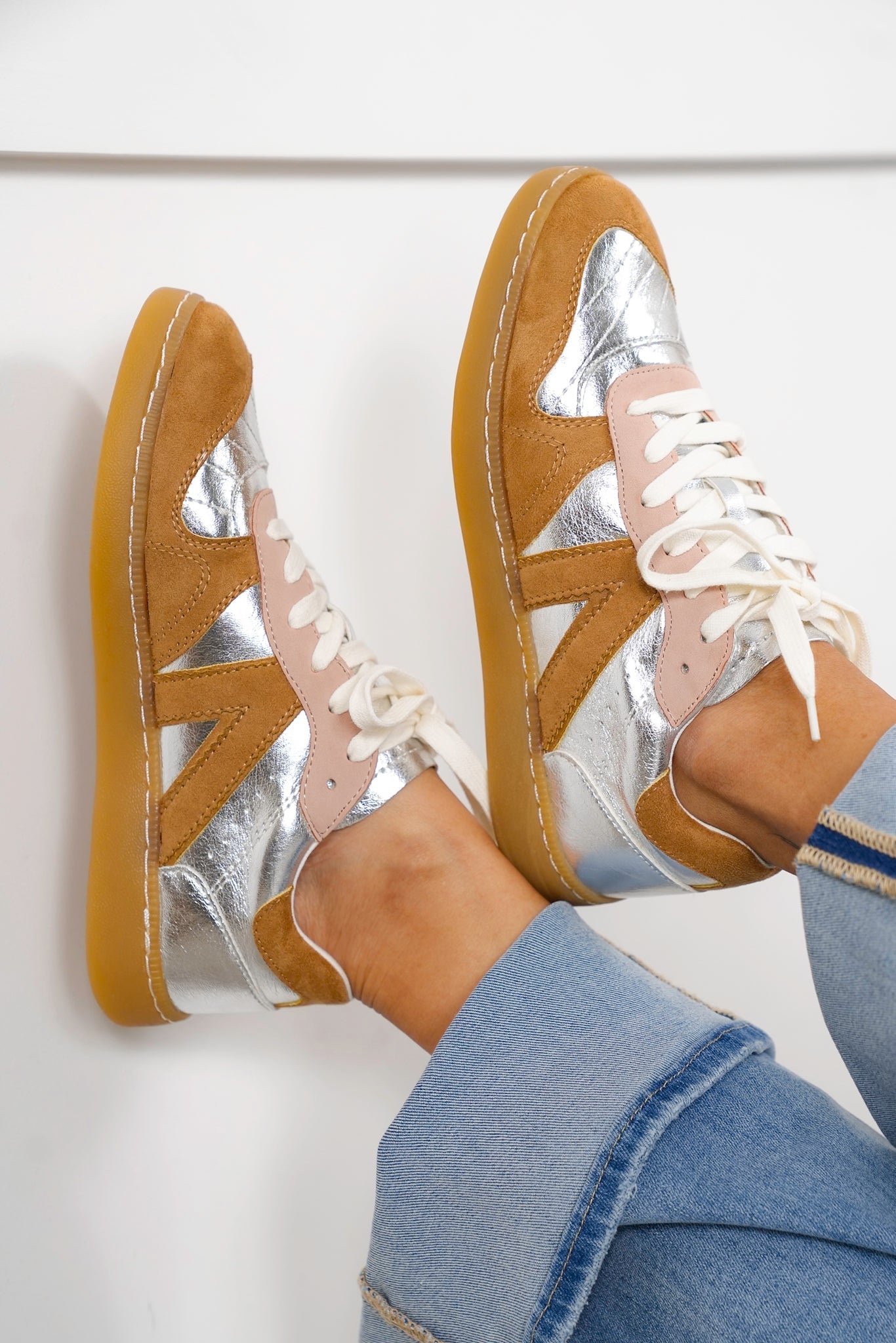MIA Retro Inspired Low Top Sneaker with Suede and Metallic Paneling
