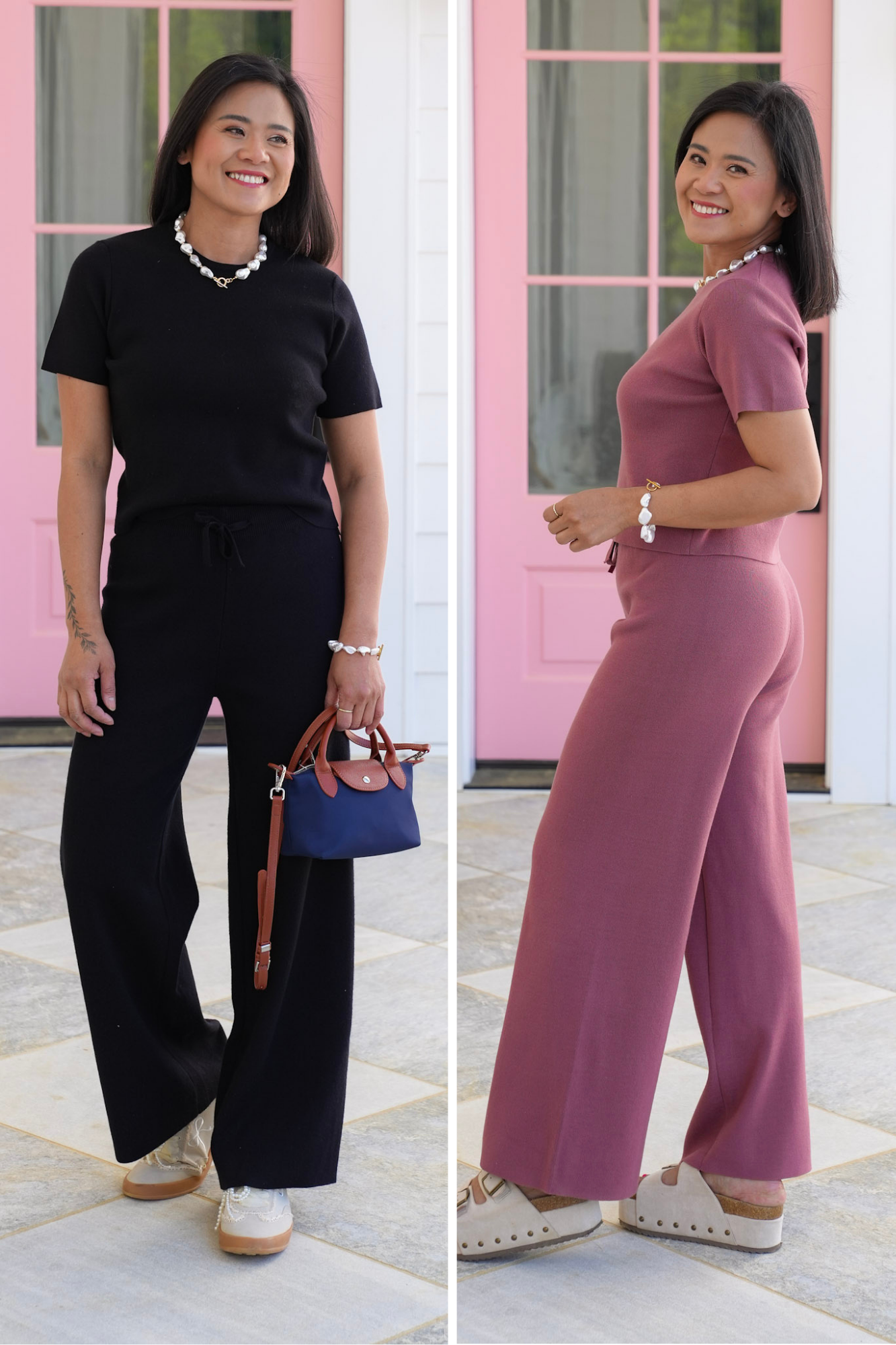 Ribbed Short Sleeve Round Neck with Elastic Waistband Pant Set
