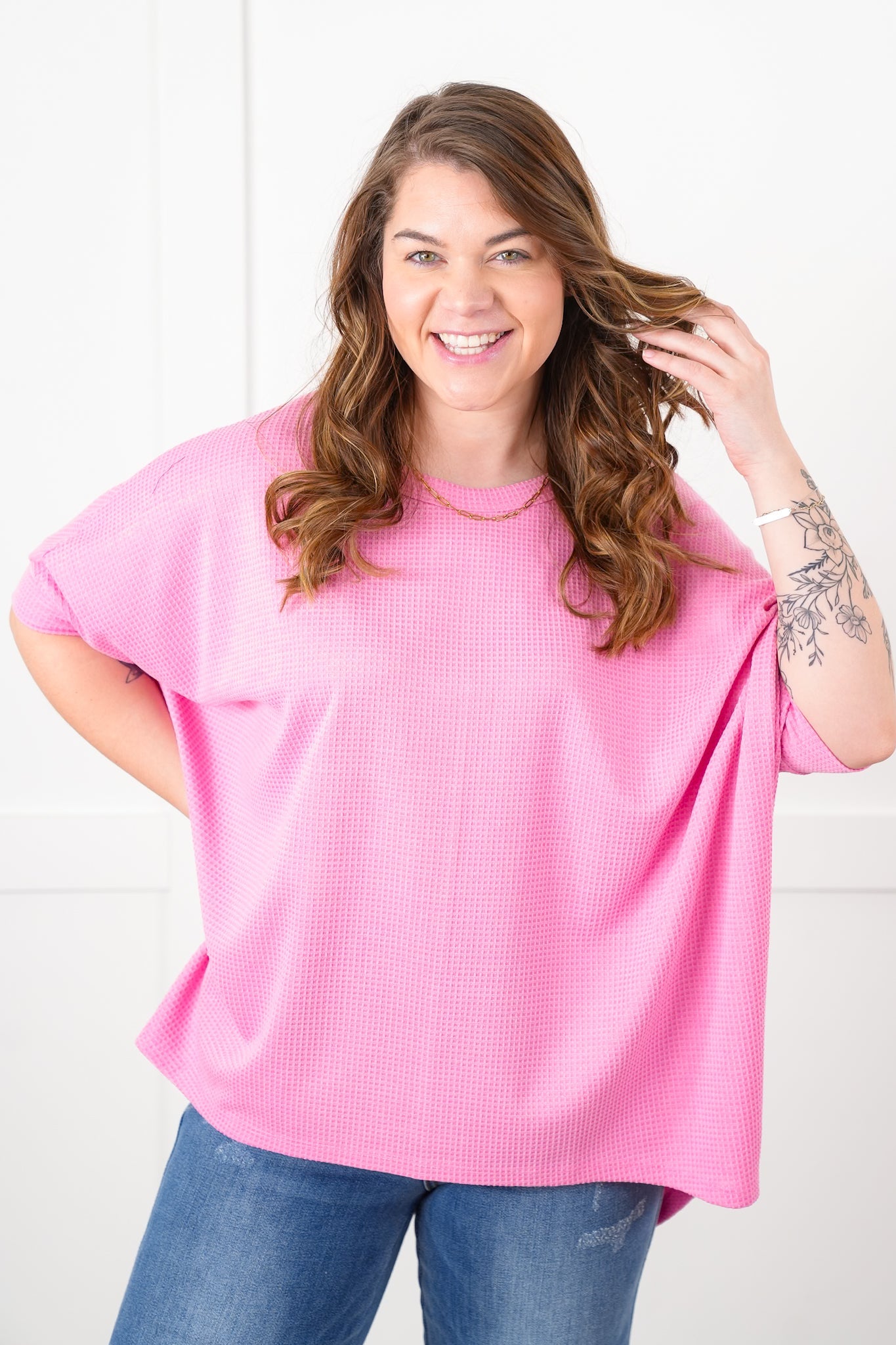 Door Buster! Plus/Reg Thermal Short Dolman Sleeve Round Neck Top