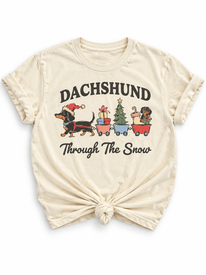 Plus/Reg Short Sleeve Dachshund Through the Snow Graphic Tee
