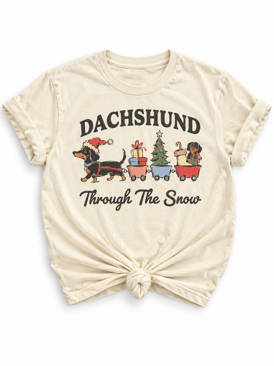 Plus/Reg Short Sleeve Dachshund Through the Snow Graphic Tee - Freckled Poppy