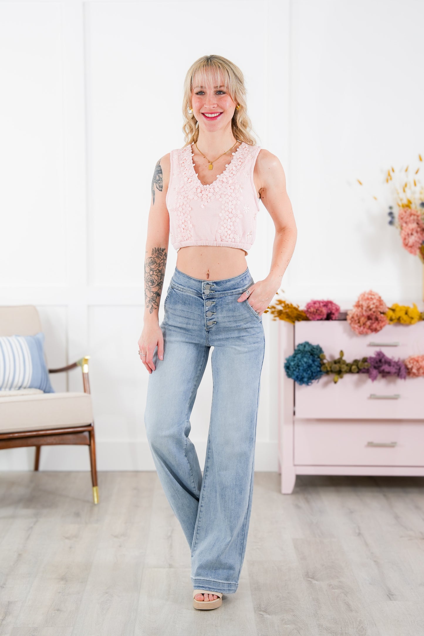 Risen High Rise Light Wash Wide Leg Flare Jeans