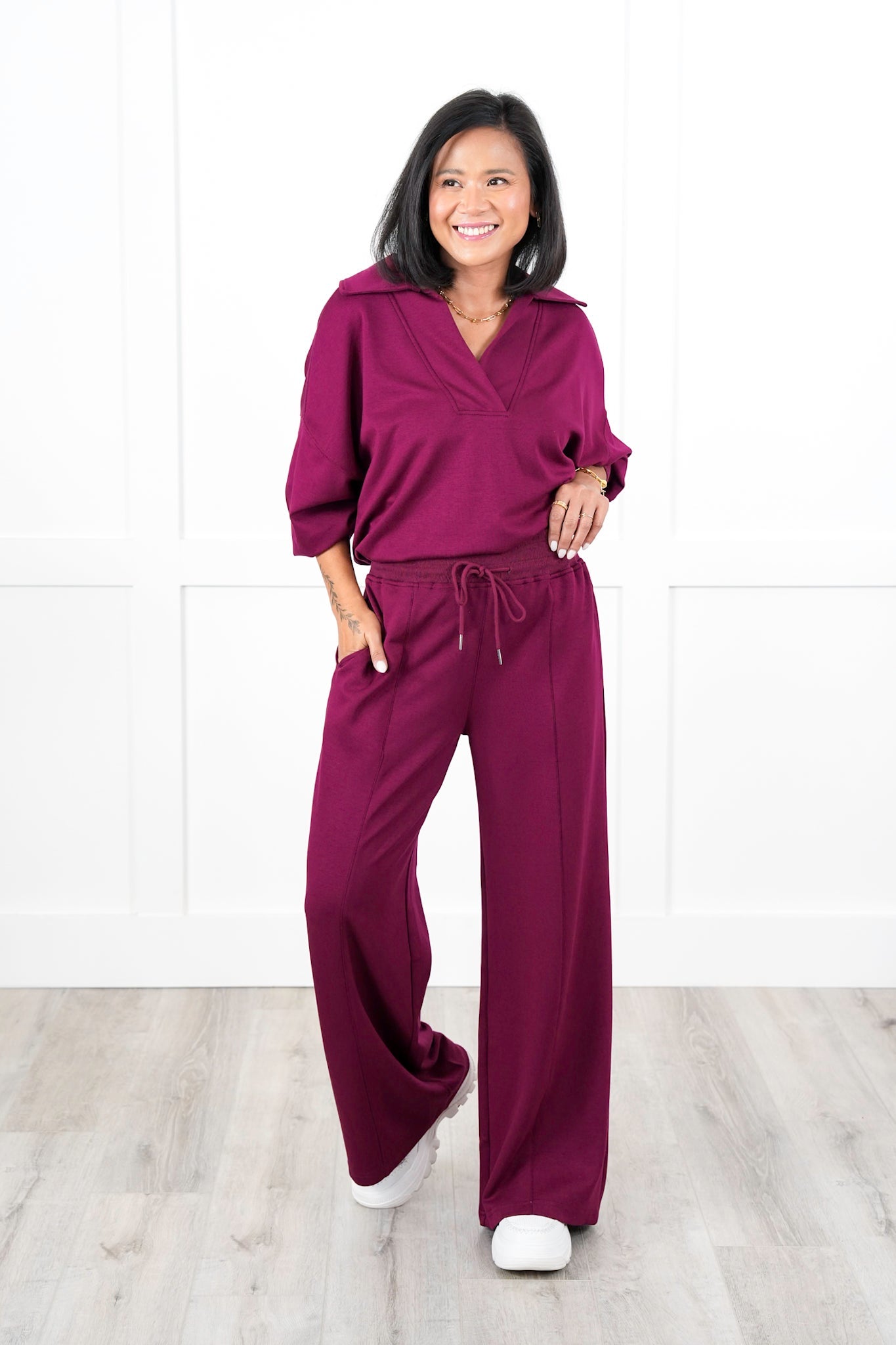 Plus/Reg Solid Soft Knit Elastic Waist Relaxed Pants with Side Pockets
