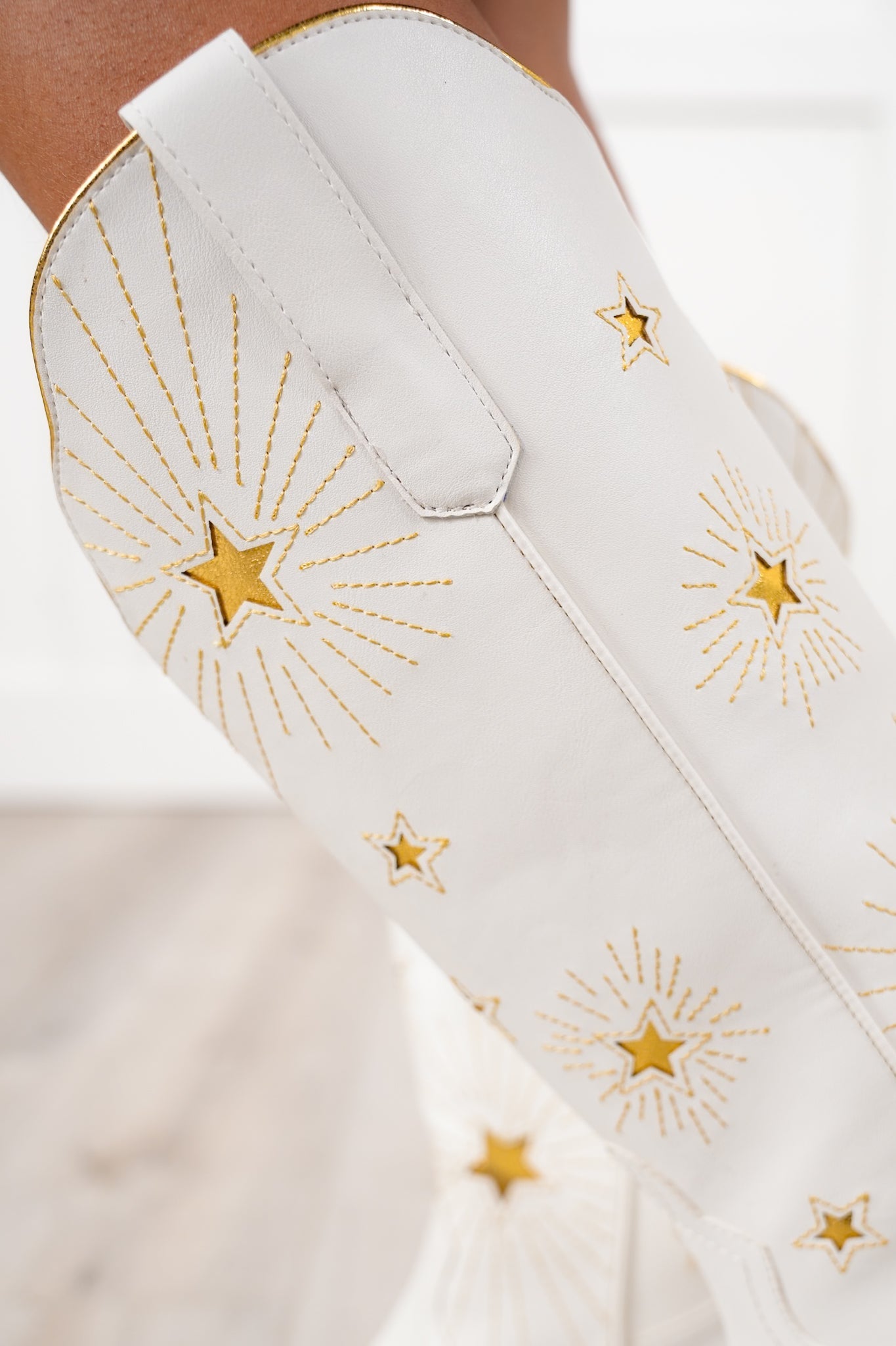 Western Knee High Heeled Boot with Star Cutout Accents