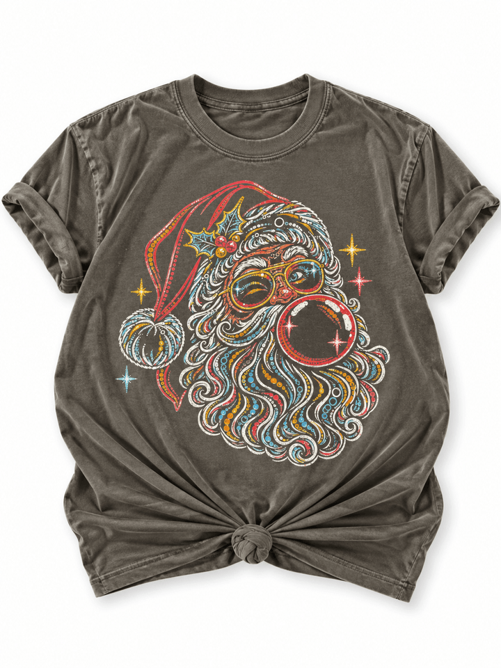 Plus/Reg Short Sleeve Bubble Gum Santa Christmas Graphic Tee - Freckled Poppy