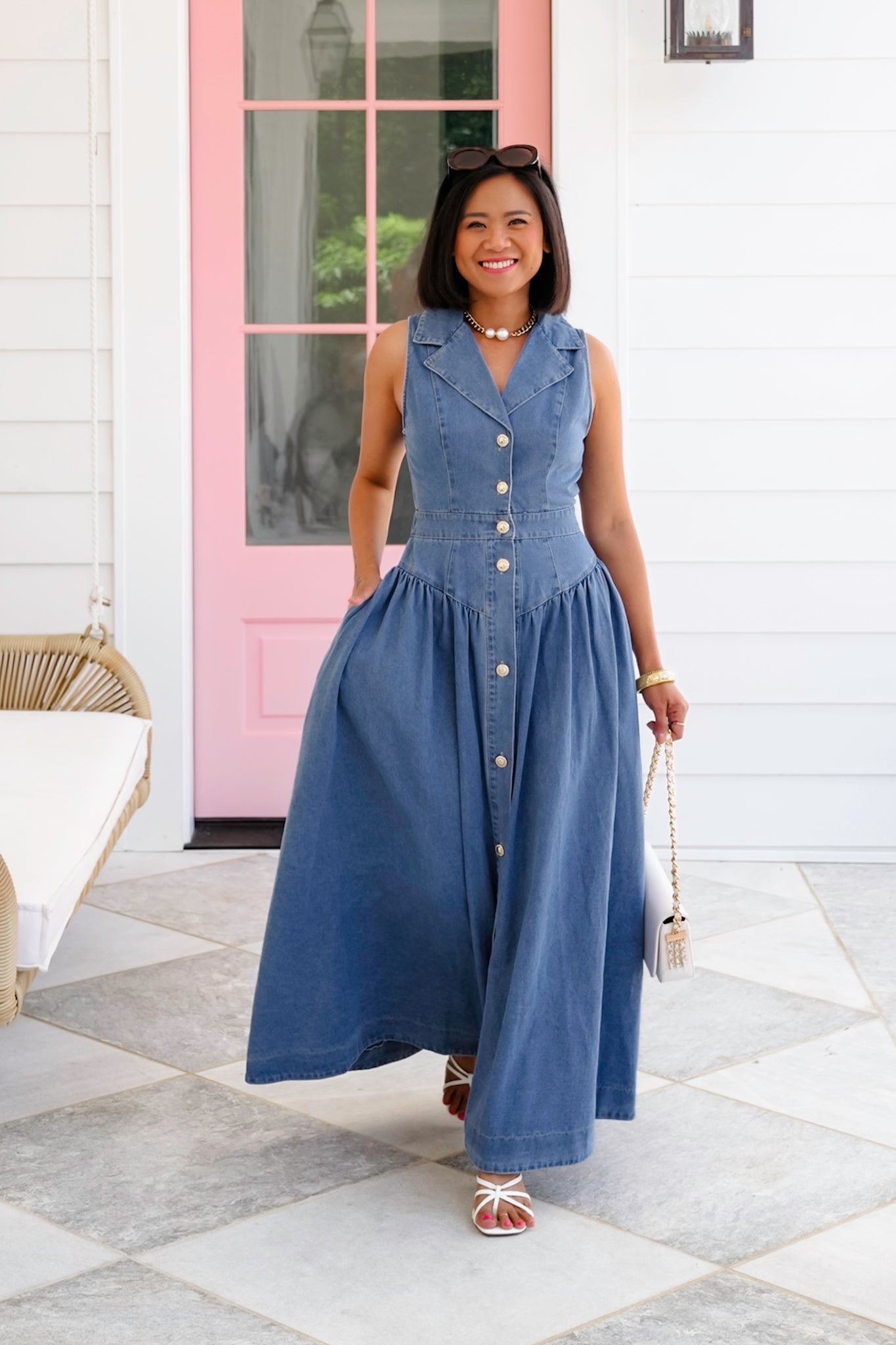 Sleeveless Button Down Midi Dress
