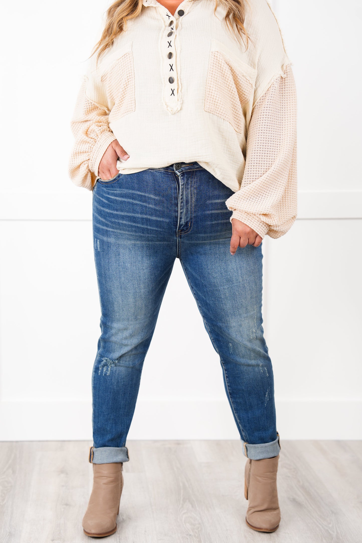 Risen High Rise Medium Wash Distressed Vintage Skinny Jeans