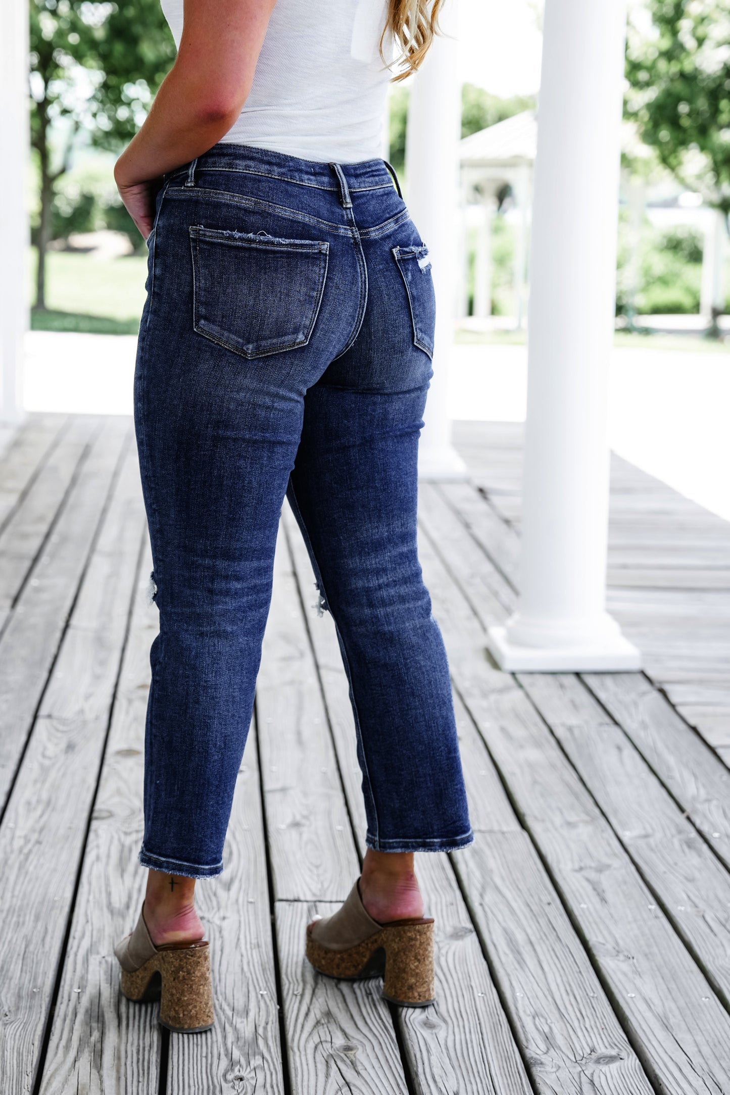 Lovervet Against the Grain High Rise Medium Wash Distressed Vintage Stretch Cropped Straight Leg Jeans