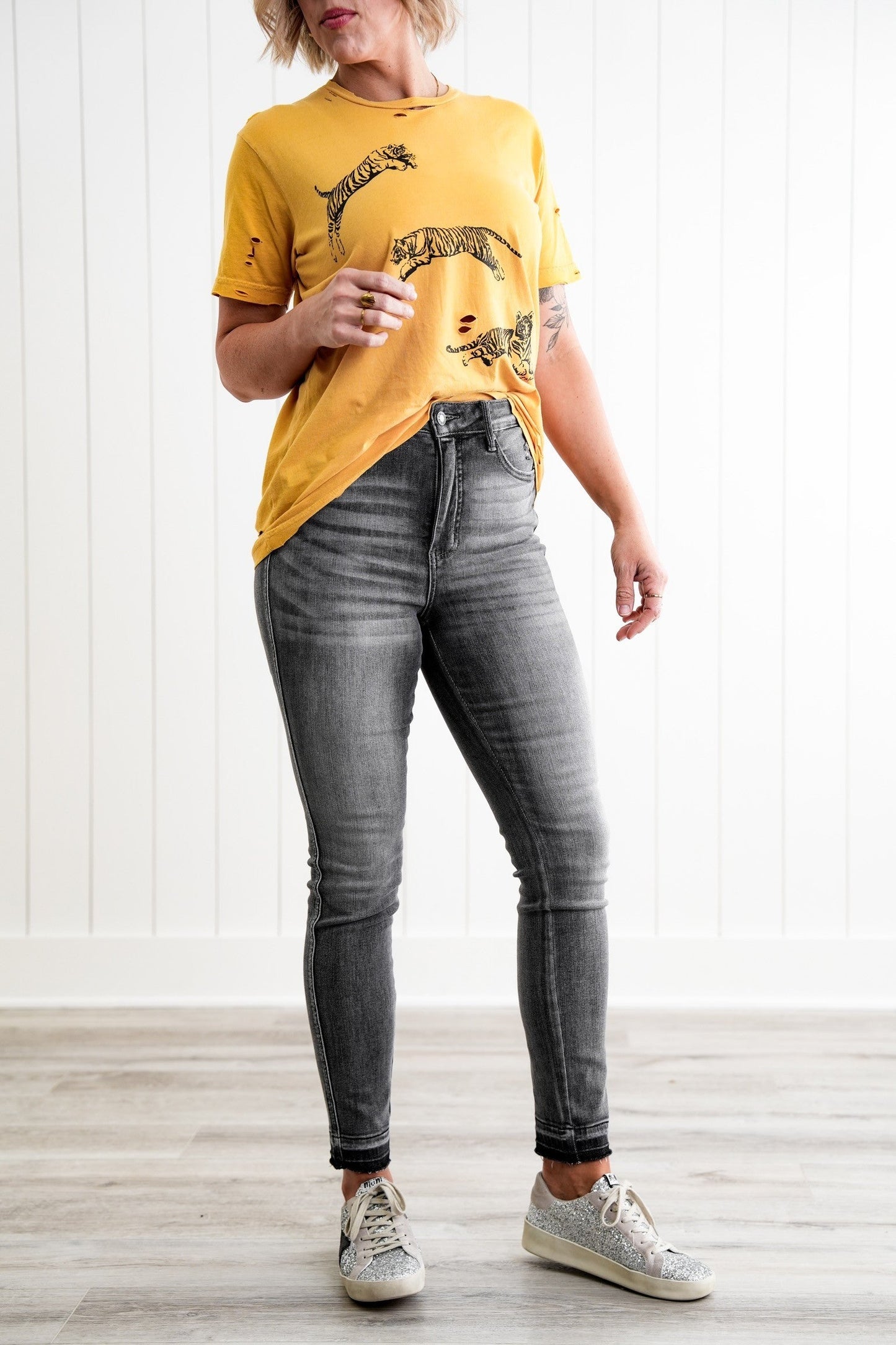 Judy Blue 50 Shades of Grey High Rise Grey Wash Tummy Control Skinny Jeans With Release Hem