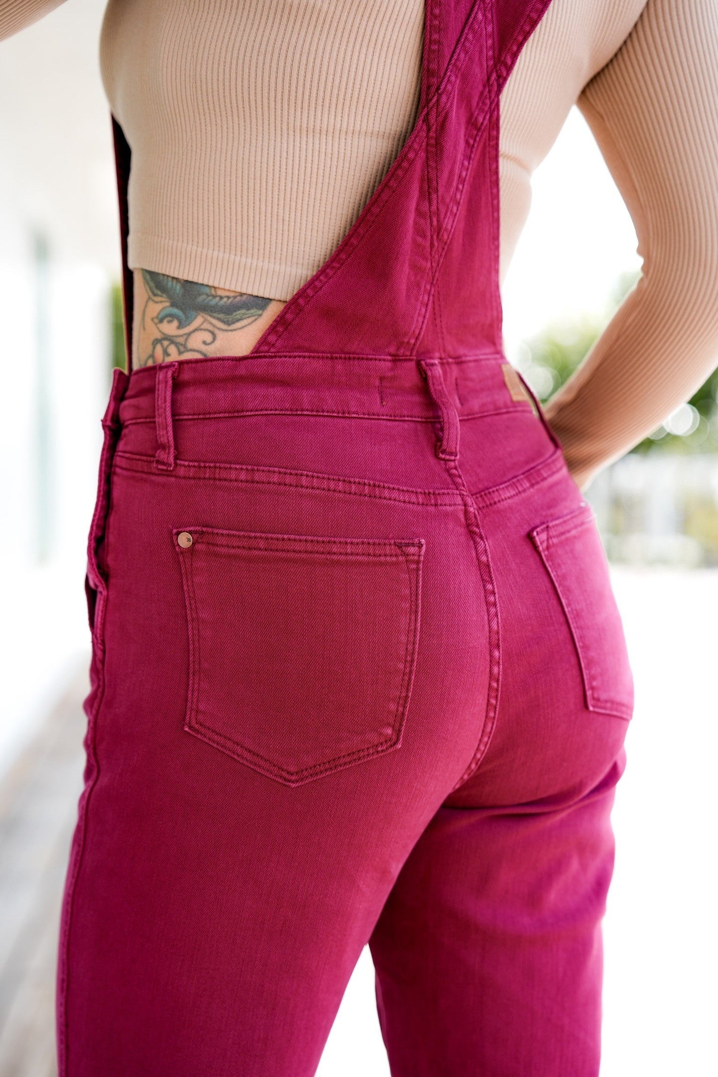 Judy Blue High Rise Maroon Garment Dyed Double Cuffed Boyfriend Overalls