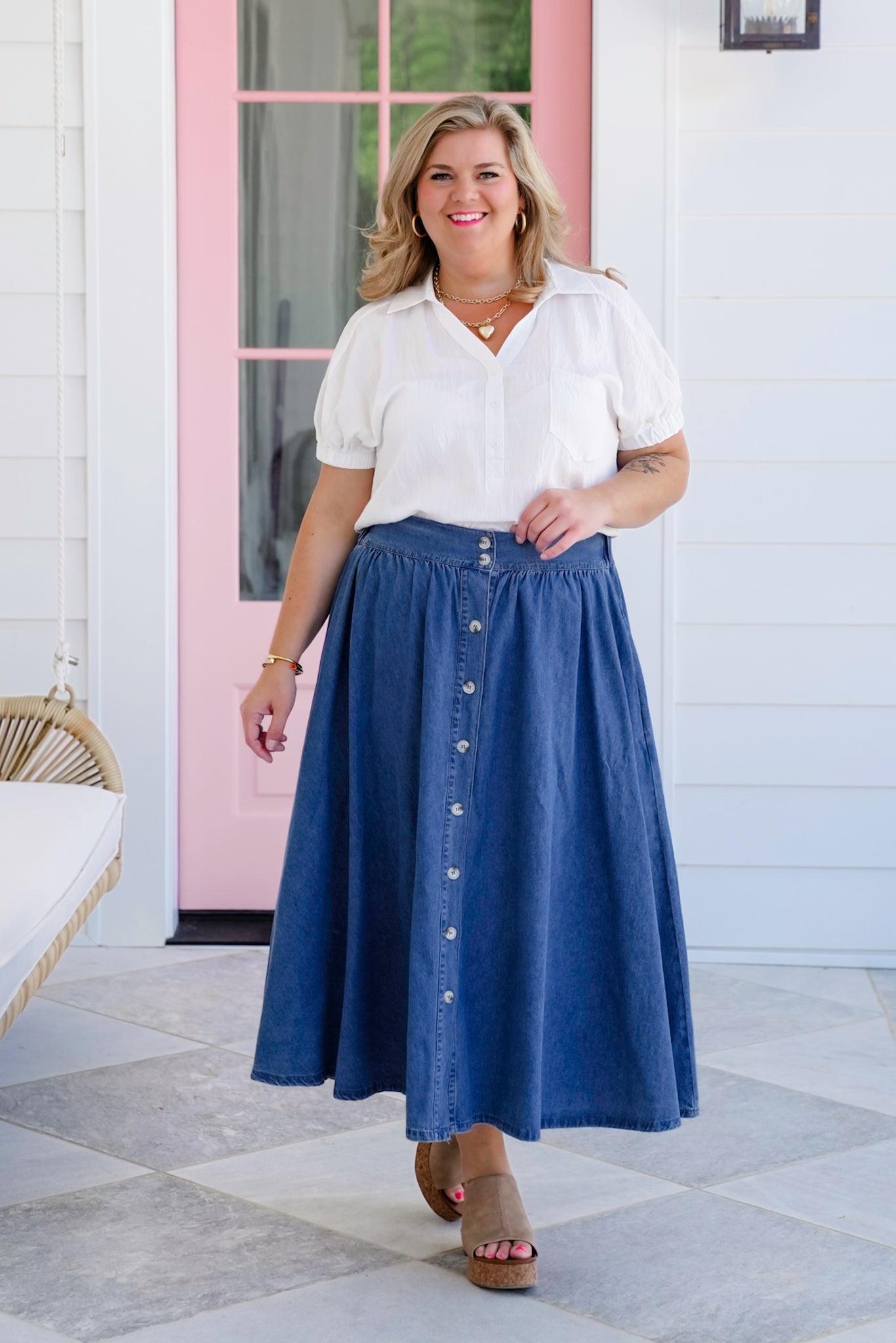 White Short Sleeve Button Up V Neck Top