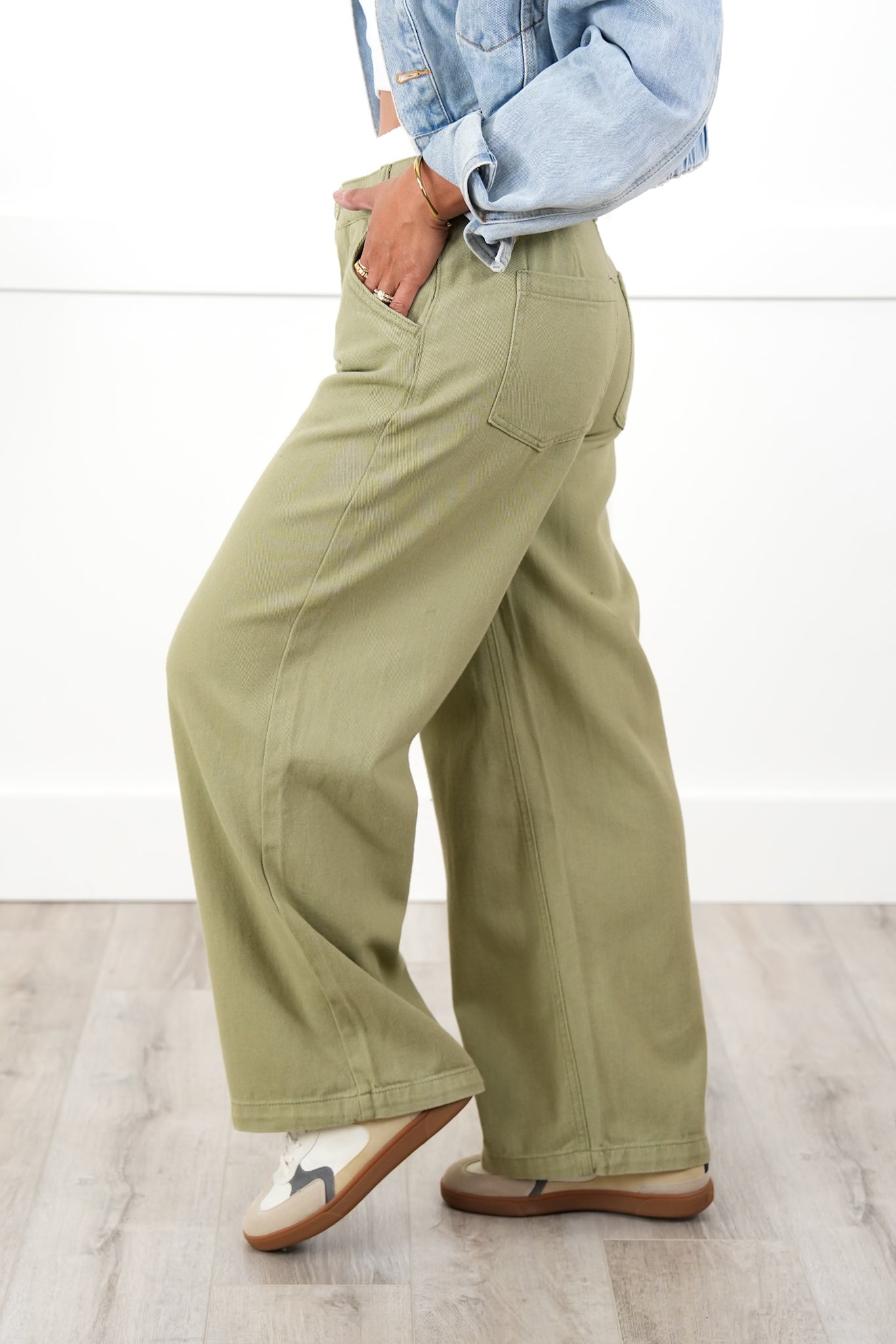 Mineral Wash Double Waist Band Pants