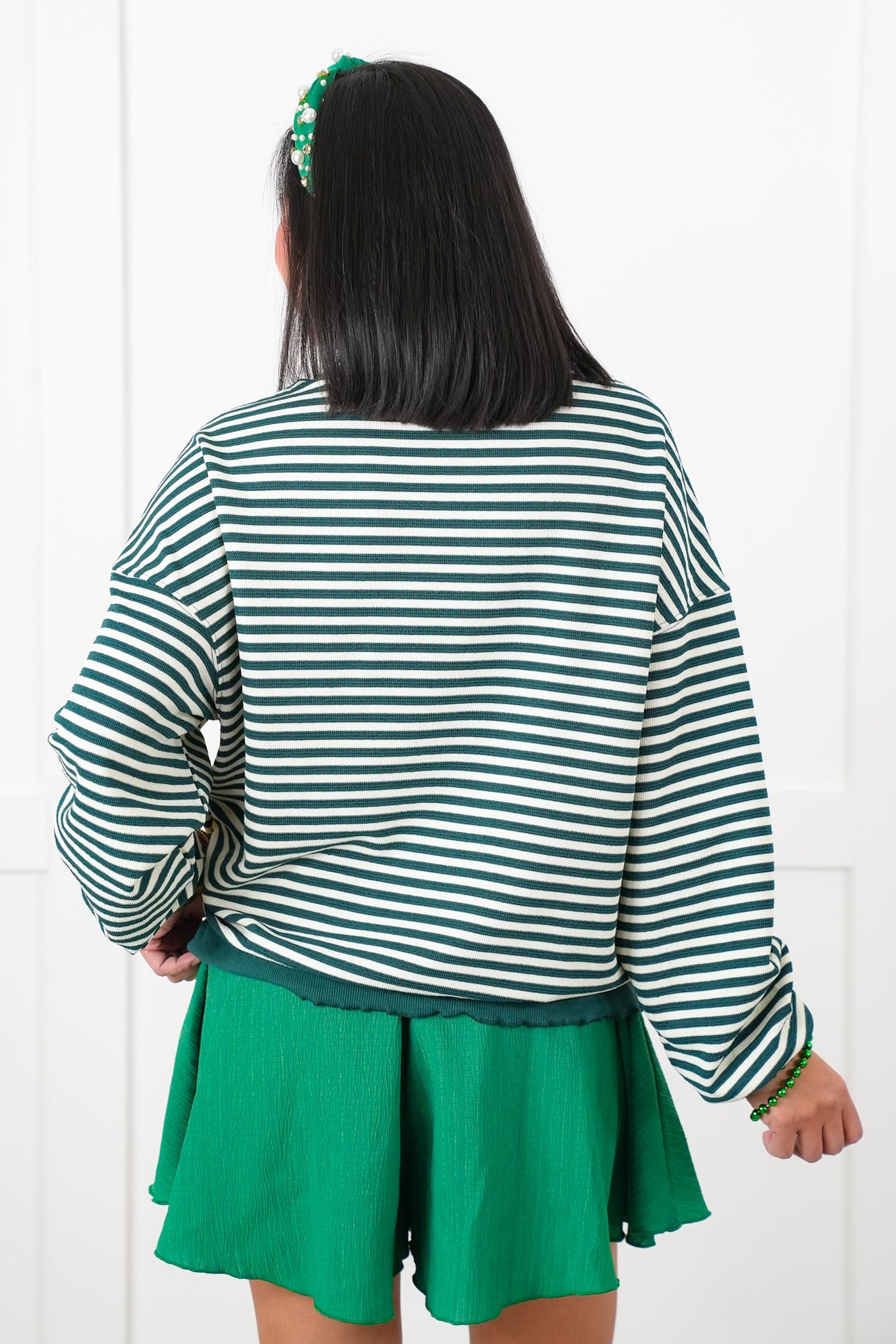 Sequin 4 Leaf Clover Stripe Long Sleeve Top