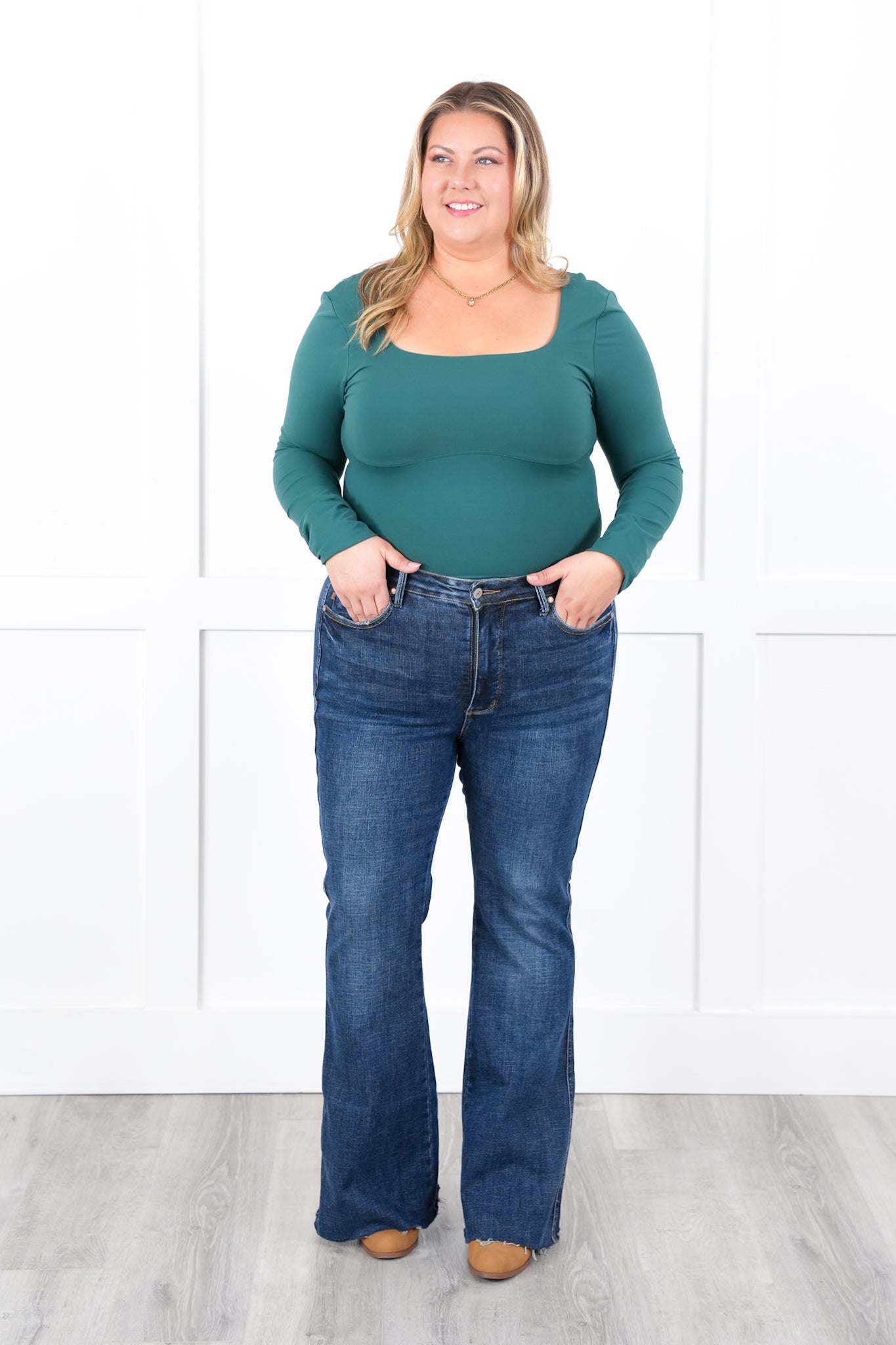 Solid Long Sleeve Square Neck Bodysuit (Multiple Colors)
