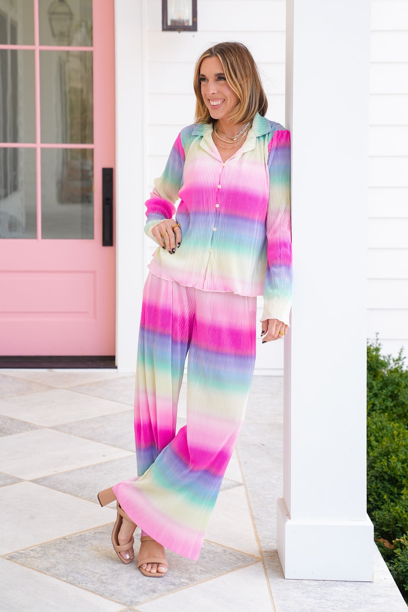 Plus/Reg Ombre Pleated Elastic Waist Pants