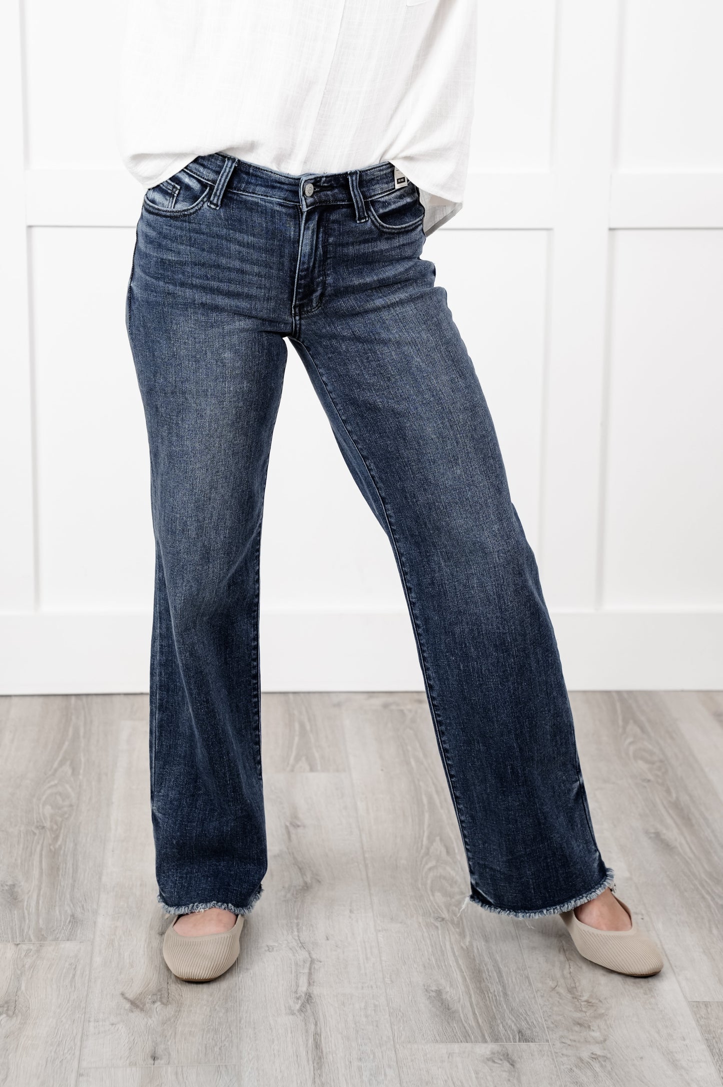 Judy Blue Casual Friday Mid Rise Dark Wash with Tint Wide Leg Jeans