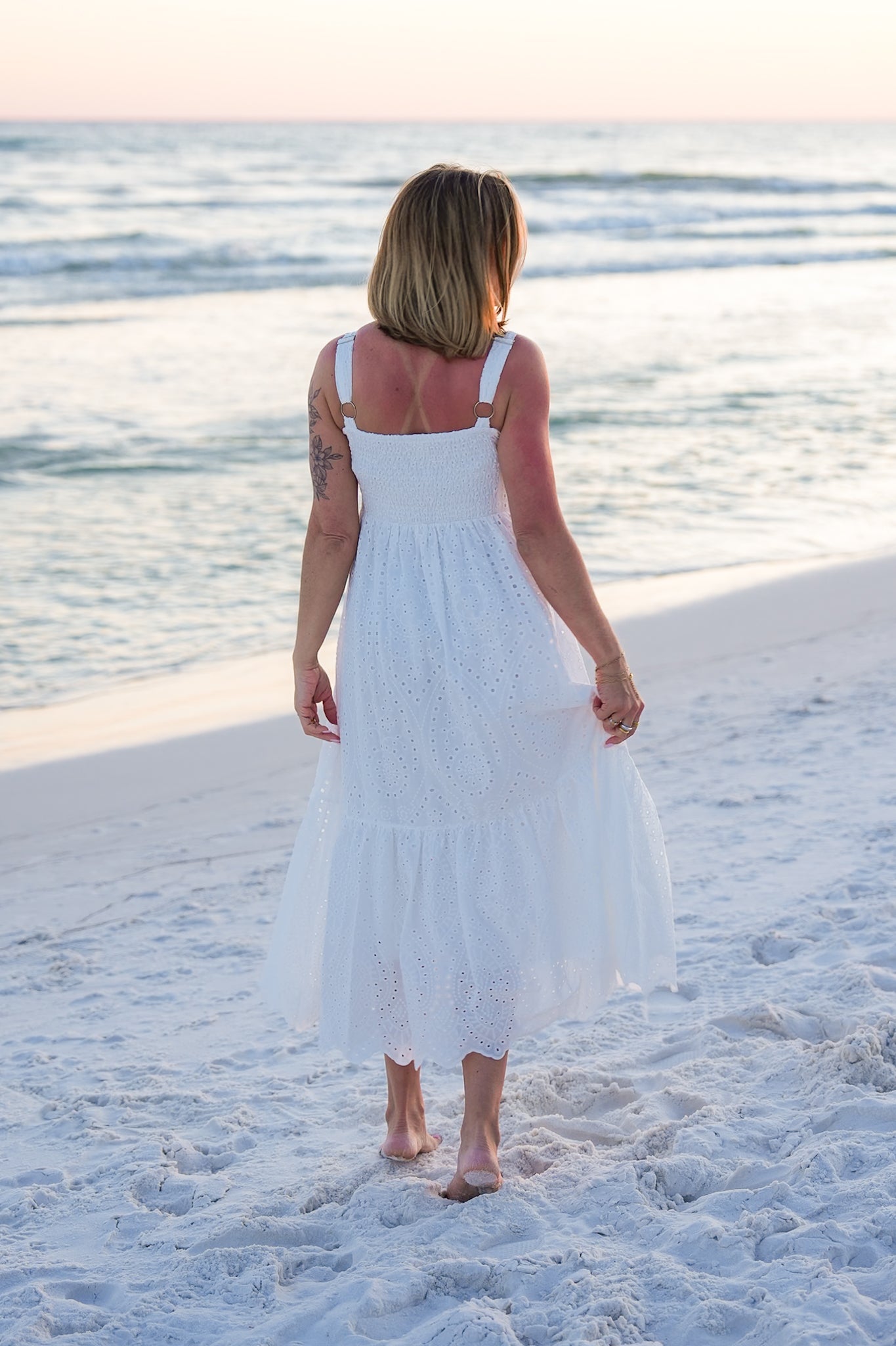 Plus/Reg White Eyelet Sleeveless Maxi Dress
