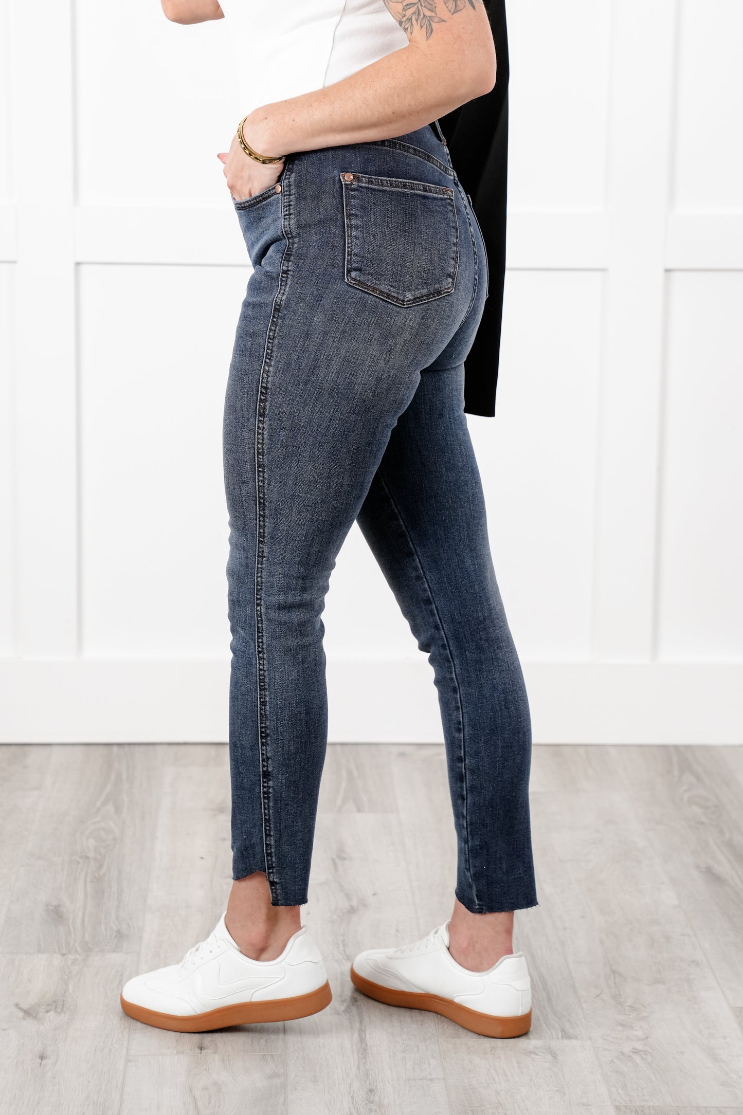 Judy Blue High Rise Dark Wash Tummy Control Step Hem Skinny Jeans