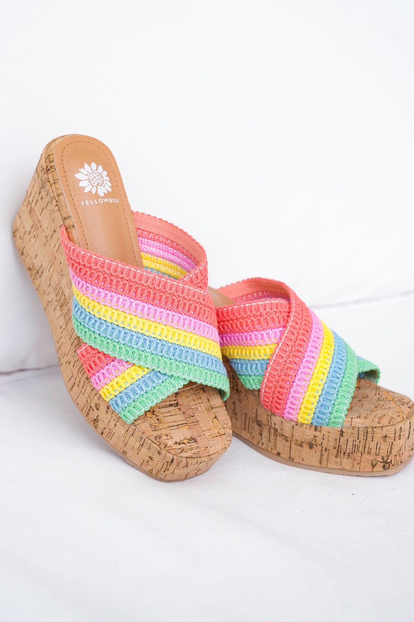 Yellow Box Woven Platform Wedge Sandals with Cork Heel