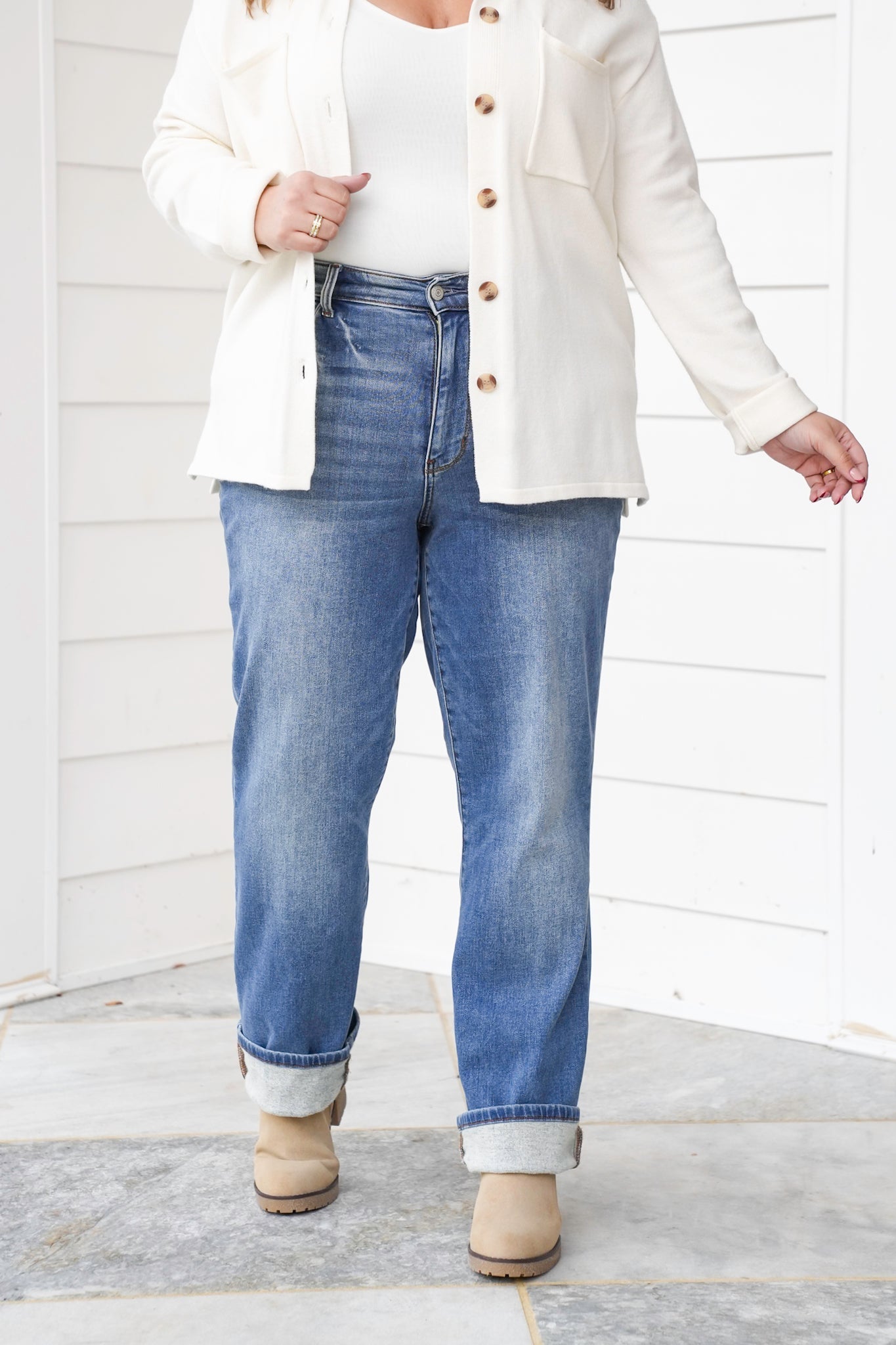 Judy Blue High Rise Medium Vintage Wash Thermal Straight Leg Jeans