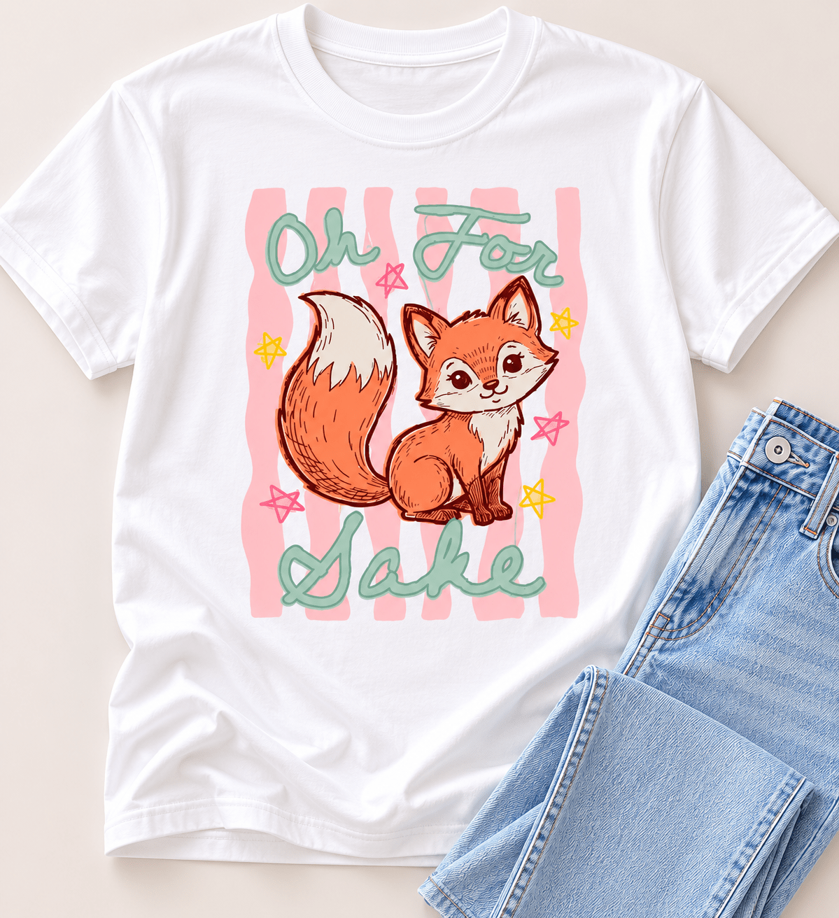 Plus/Reg Short Sleeve "Oh for Fox Sake" Graphic Tee - Freckled Poppy