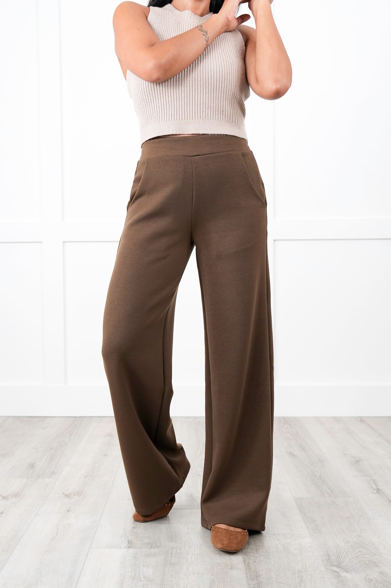 Door Buster!! Plus/Reg Solid Knit Straight Leg Pull On Pants