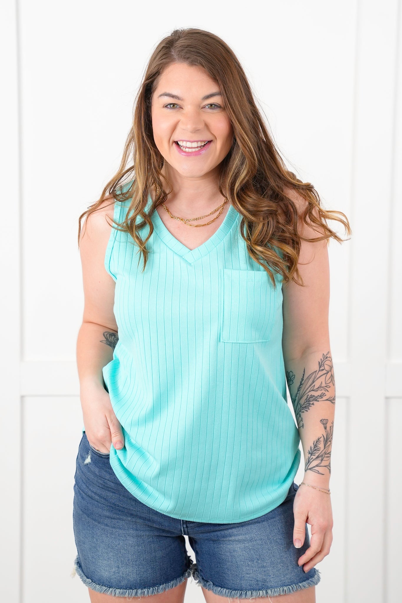 Door Buster! Plus/Reg Wide Ribbed V Neck Tank Top