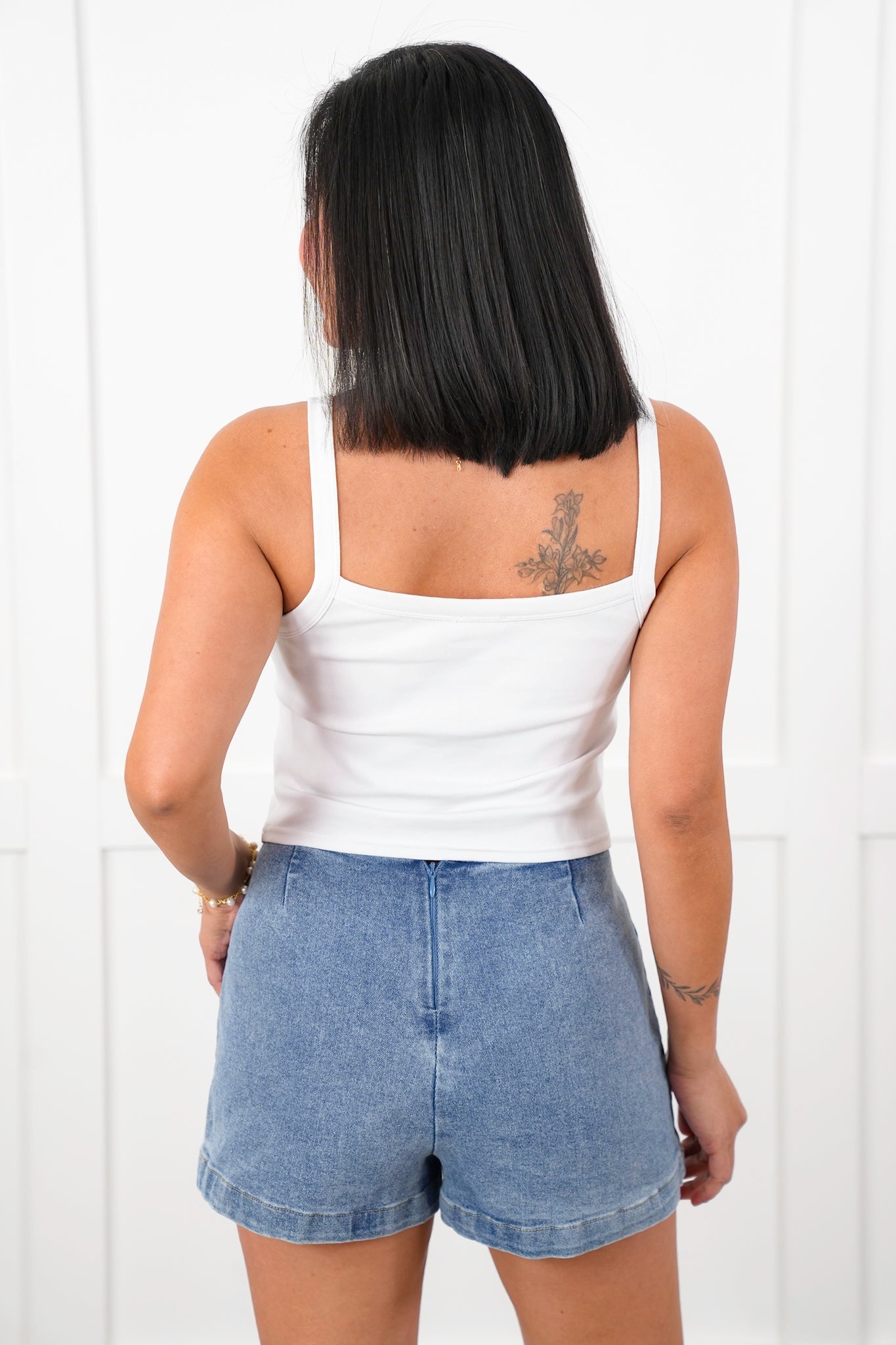 White Tank Top with Embroidered "Coffee Cup" Detail