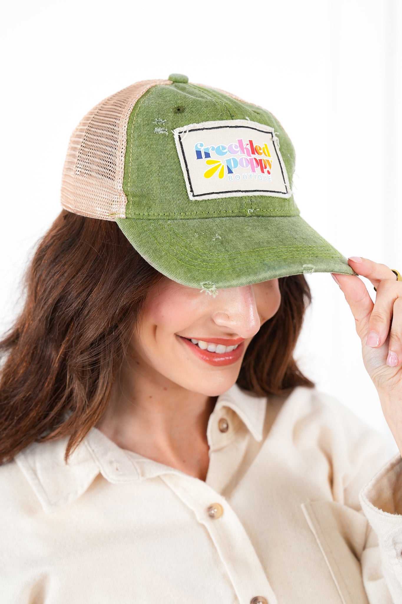 Freckled Poppy Distressed Trucker Caps
