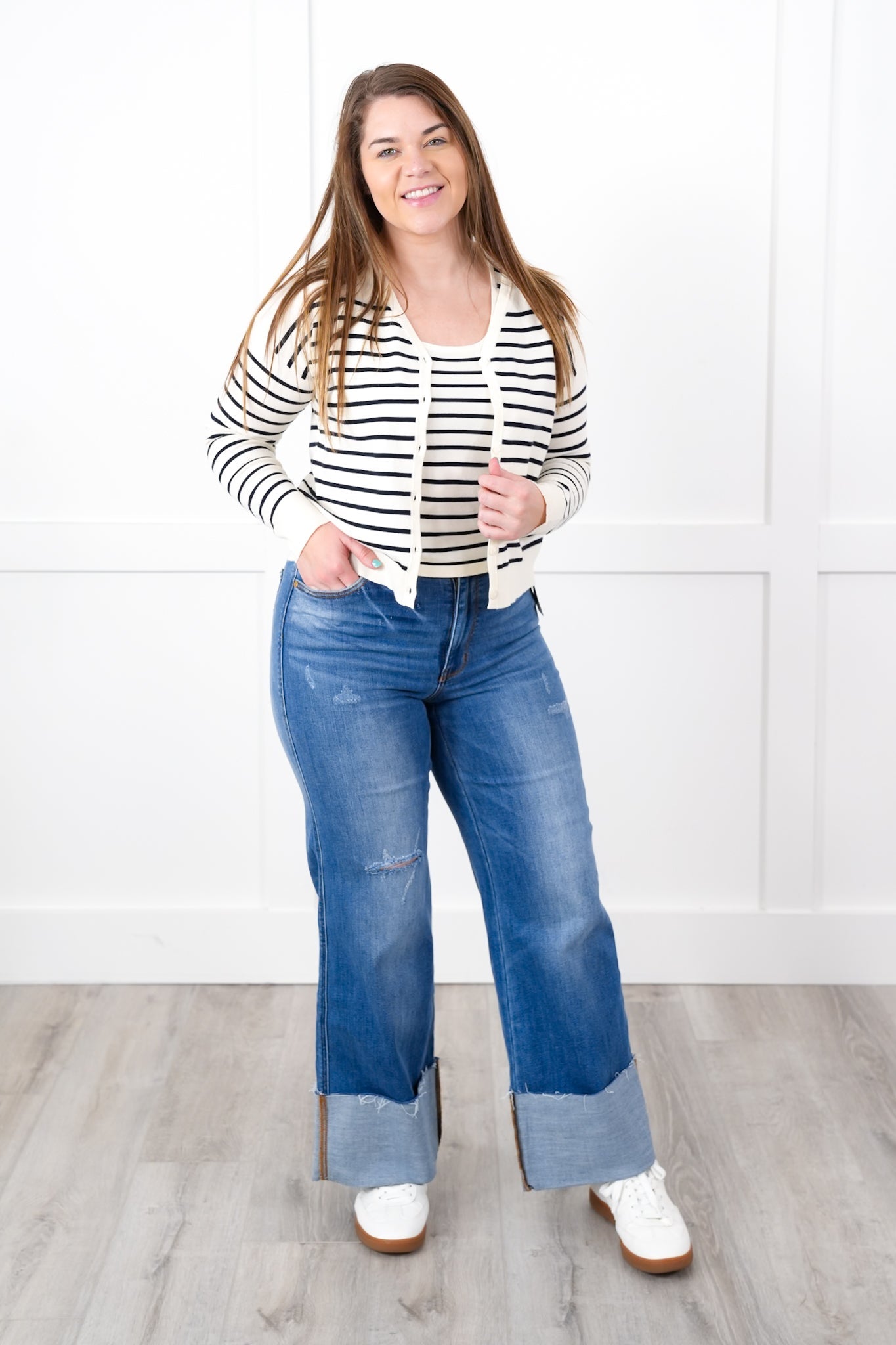 Navy Stripe Tank Top and Cardigan Set