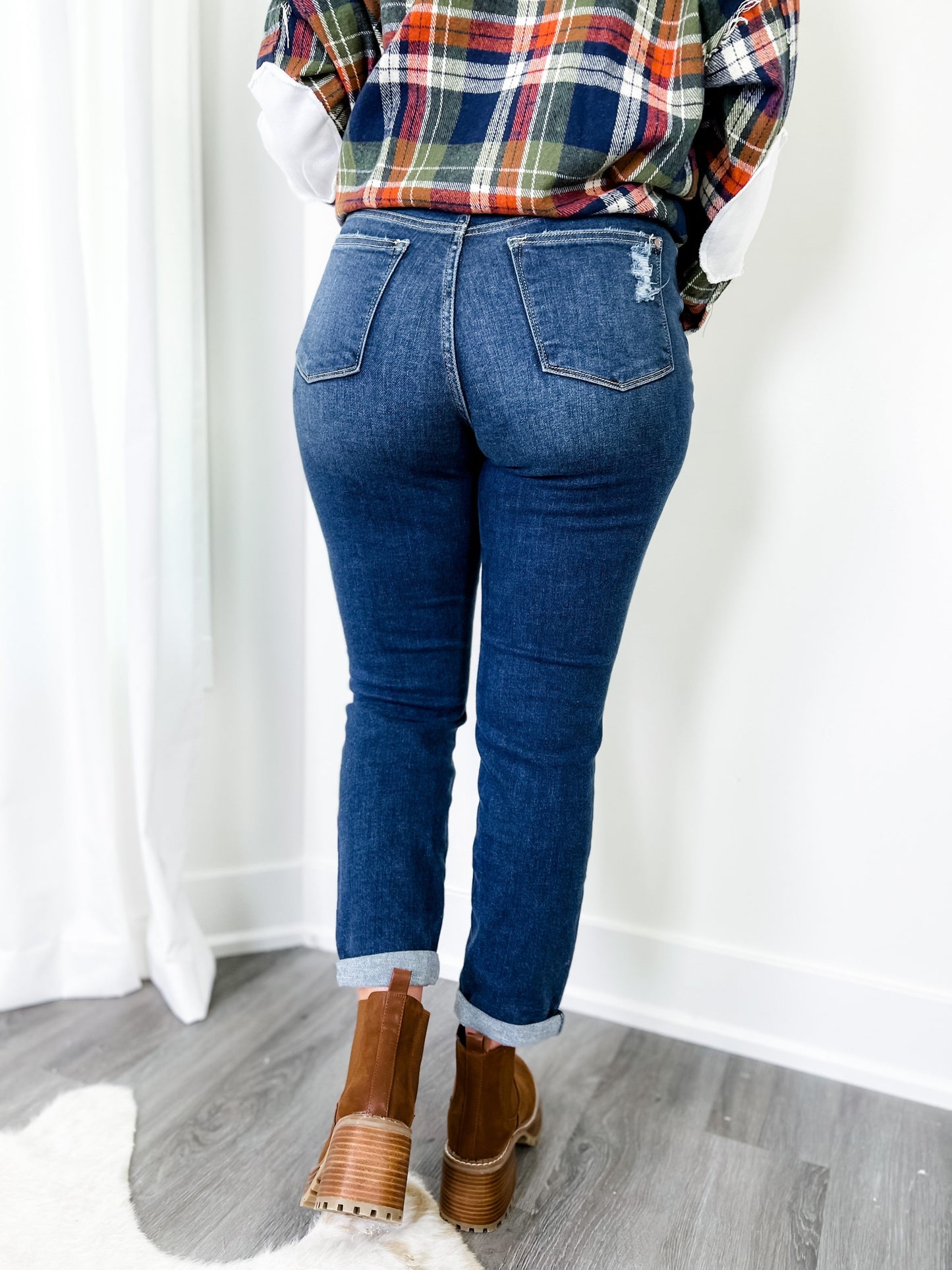 Judy Blue Casual Friday High Rise Cuffed Boyfriend Distressed Jeans