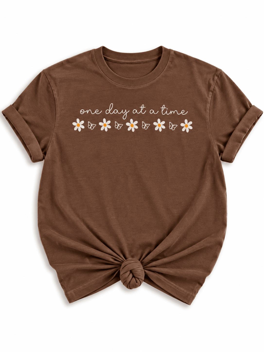 Plus/Reg Short Sleeve One Day at a Time Flowers and Butterflies Graphic Tee - Freckled Poppy