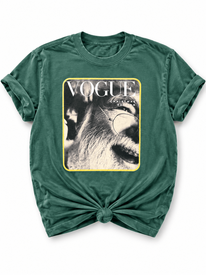 Plus/Reg Short Sleeve Vogue Santa Christmas Graphic Tee - Freckled Poppy