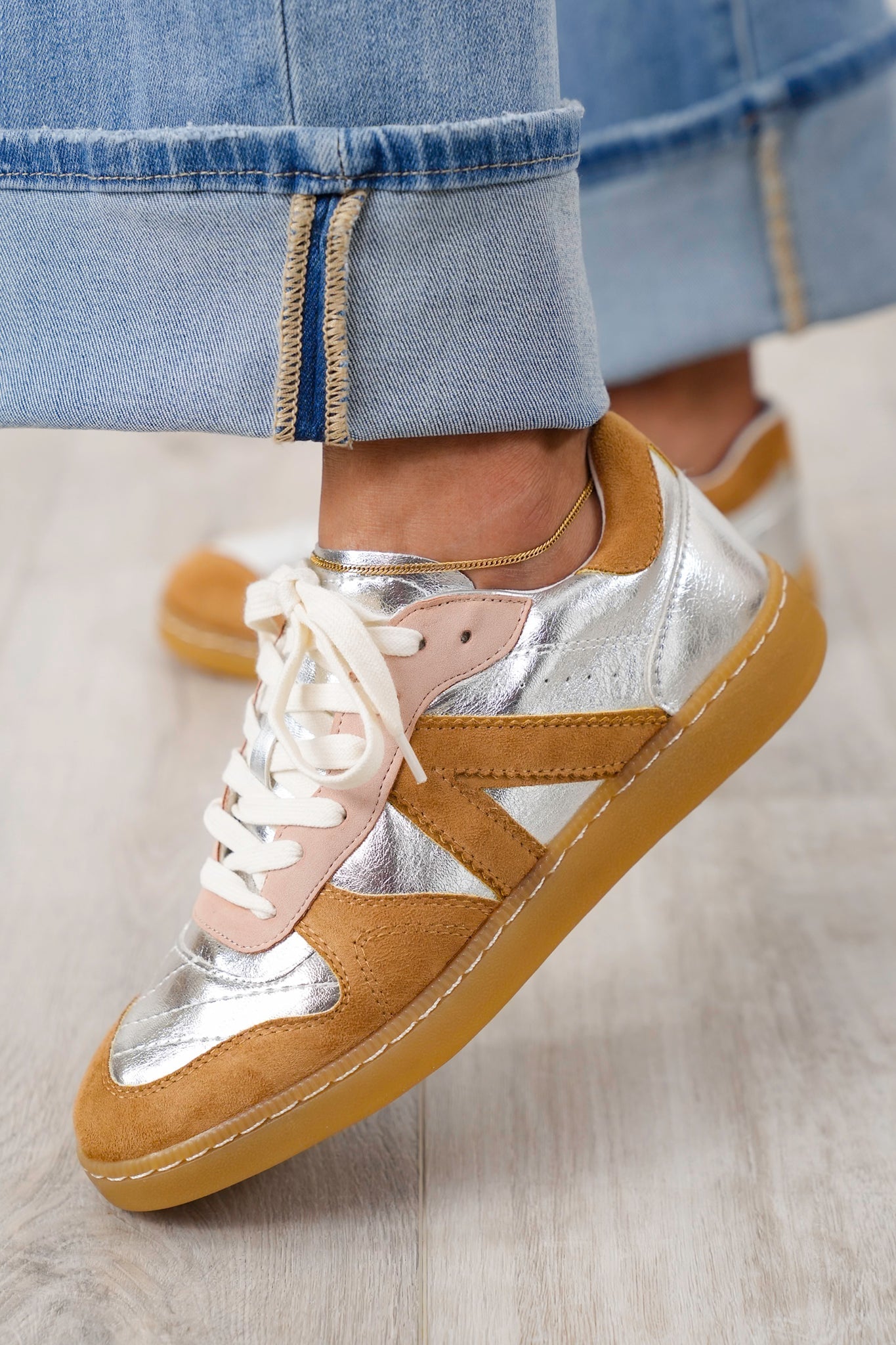 MIA Retro Inspired Low Top Sneaker with Suede and Metallic Paneling