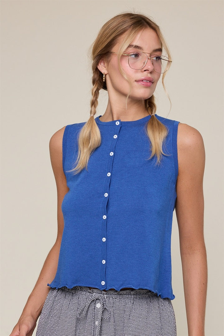 Knit Sleeveless Button Down Top