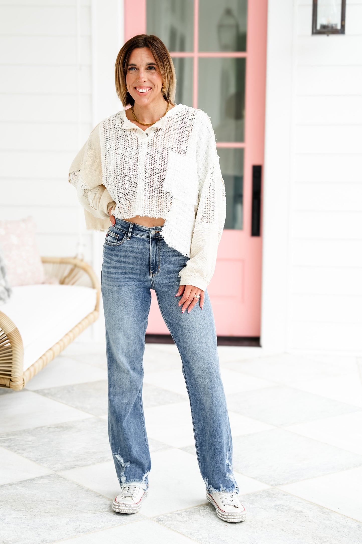 Judy Blue High Rise Medium Wash Distressed Straight Leg Jeans