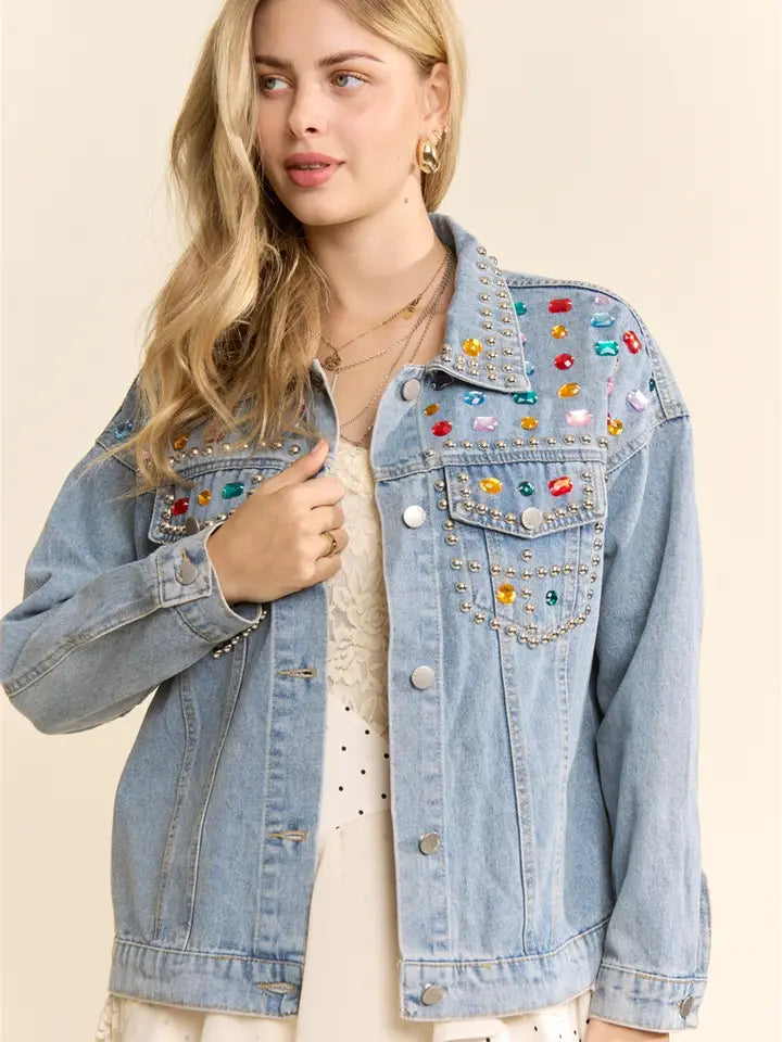 Gemstone Studded Vintage Wash Jacket