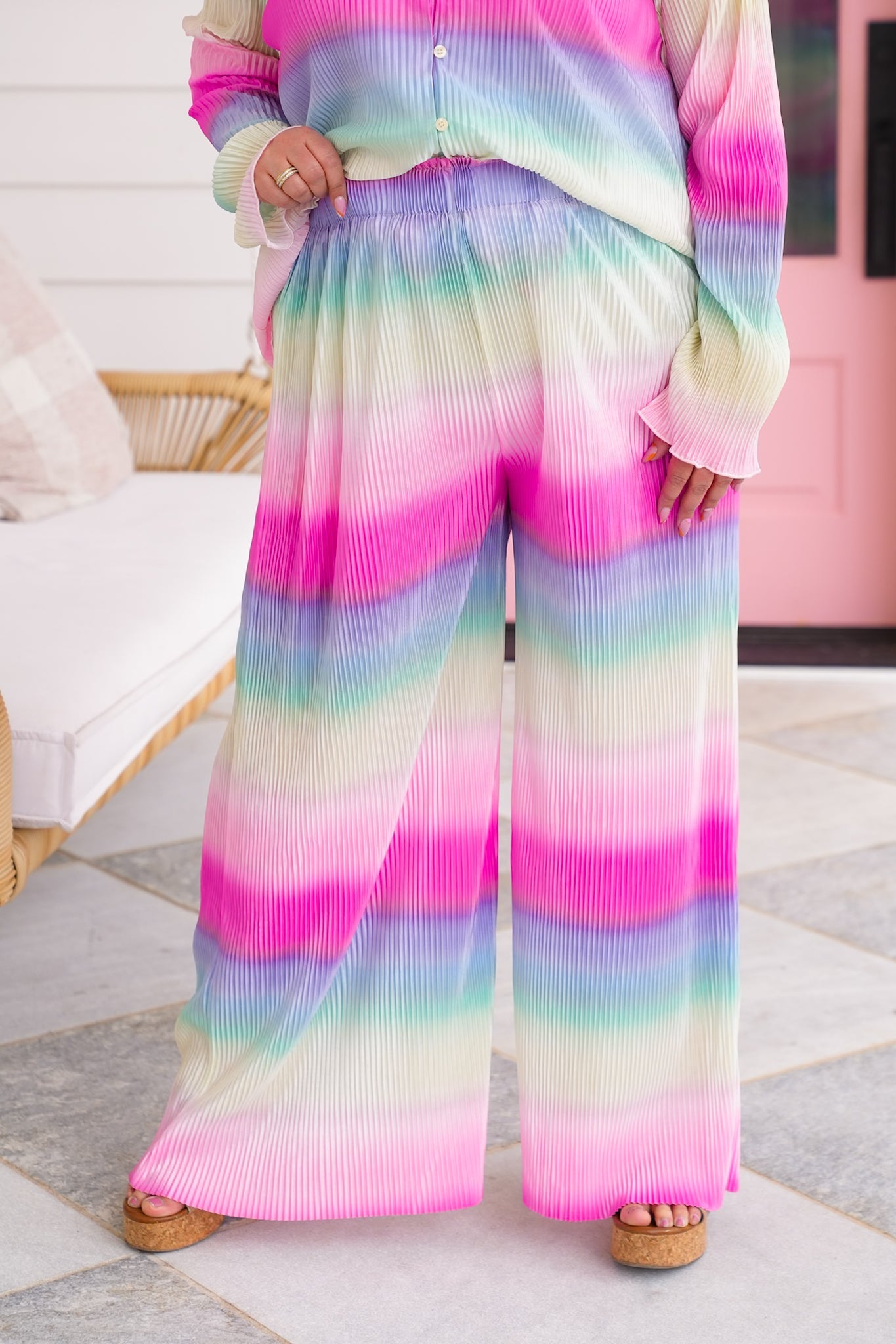Plus/Reg Ombre Pleated Elastic Waist Pants