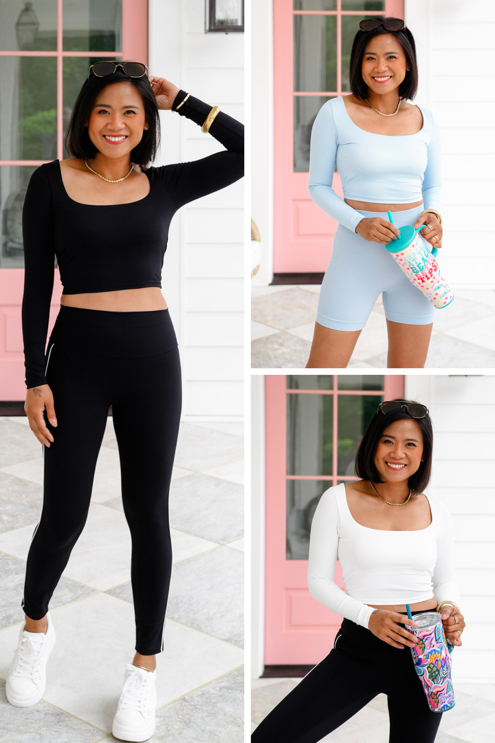 Solid Long Sleeve Square Neck Cropped Top