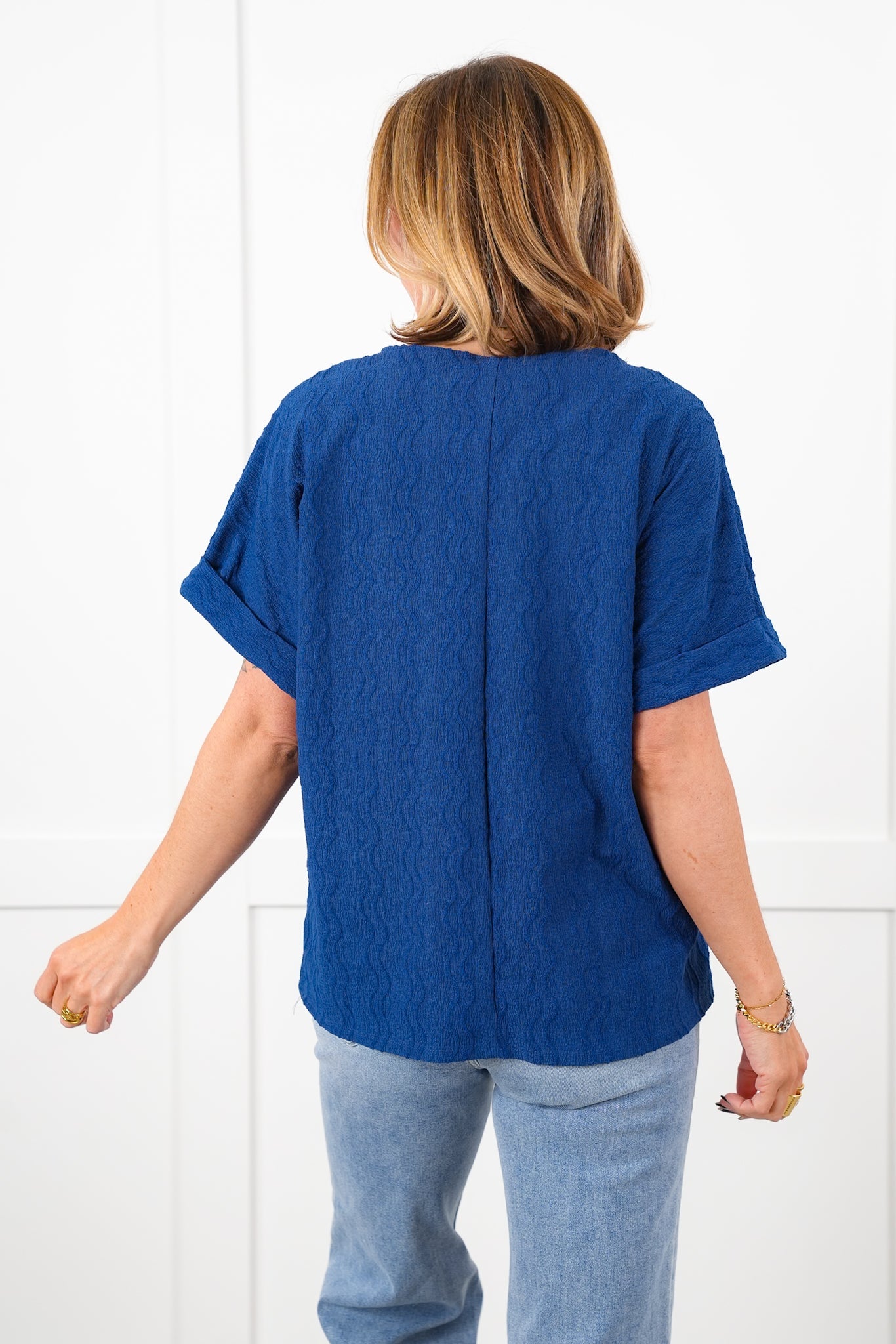 Door Buster! Plus/Reg Textured Short Dolman Sleeve Round Neck Blouse
