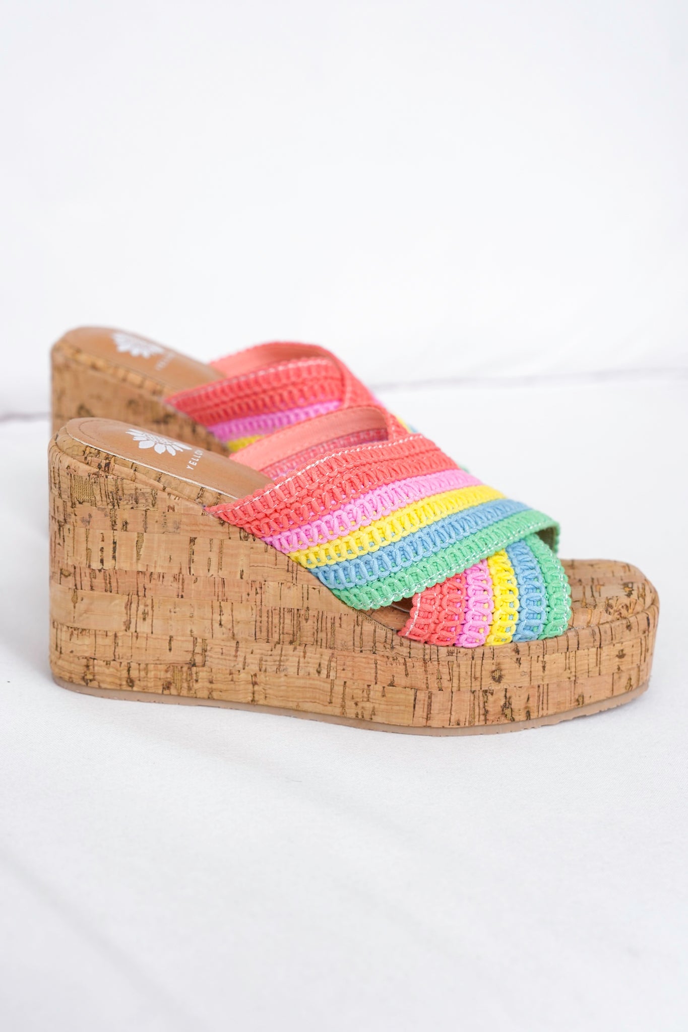 Yellow Box Woven Platform Wedge Sandals with Cork Heel